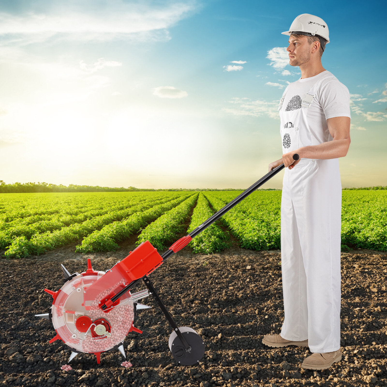 6-Nozzles Seeding Machine Hand-Push Manual Seeder Row Crop Planter Walk-Behind