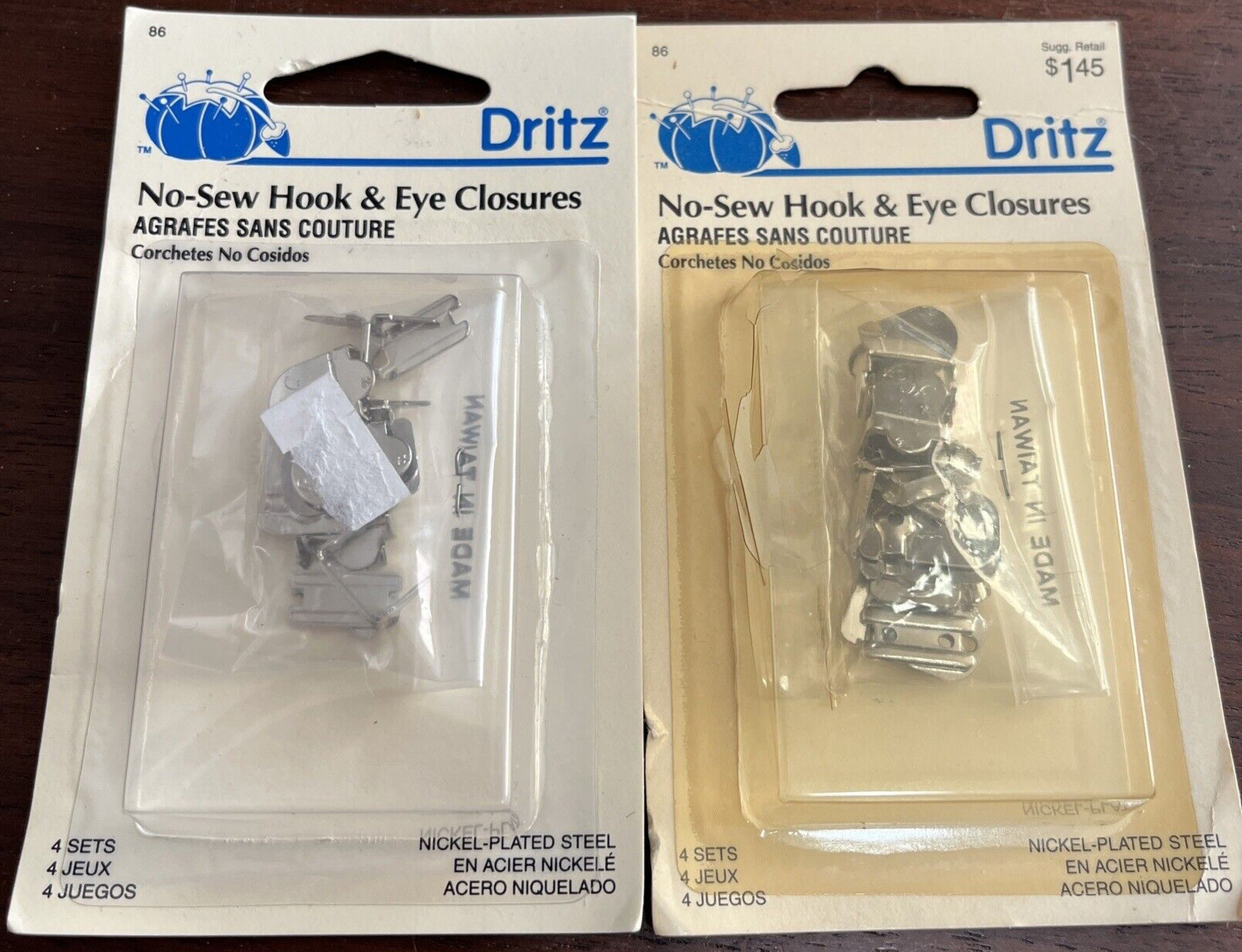Lot of 2 packs Dritz No-Sew Hook & Eye Closures (4 sets in each) - Free Shipping