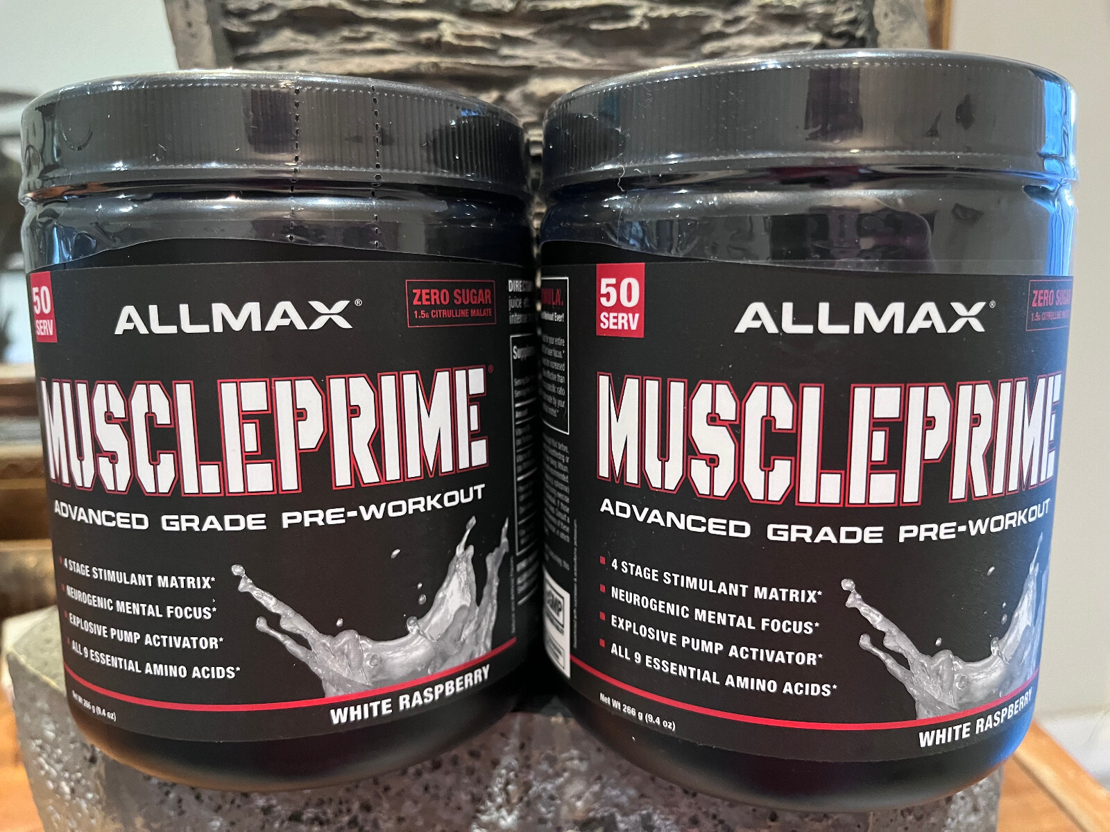 2 ALLMAX Muscle Prime Pre-Workout White Raspberry - 9.4 oz x 2 -  Exp. 9/2025