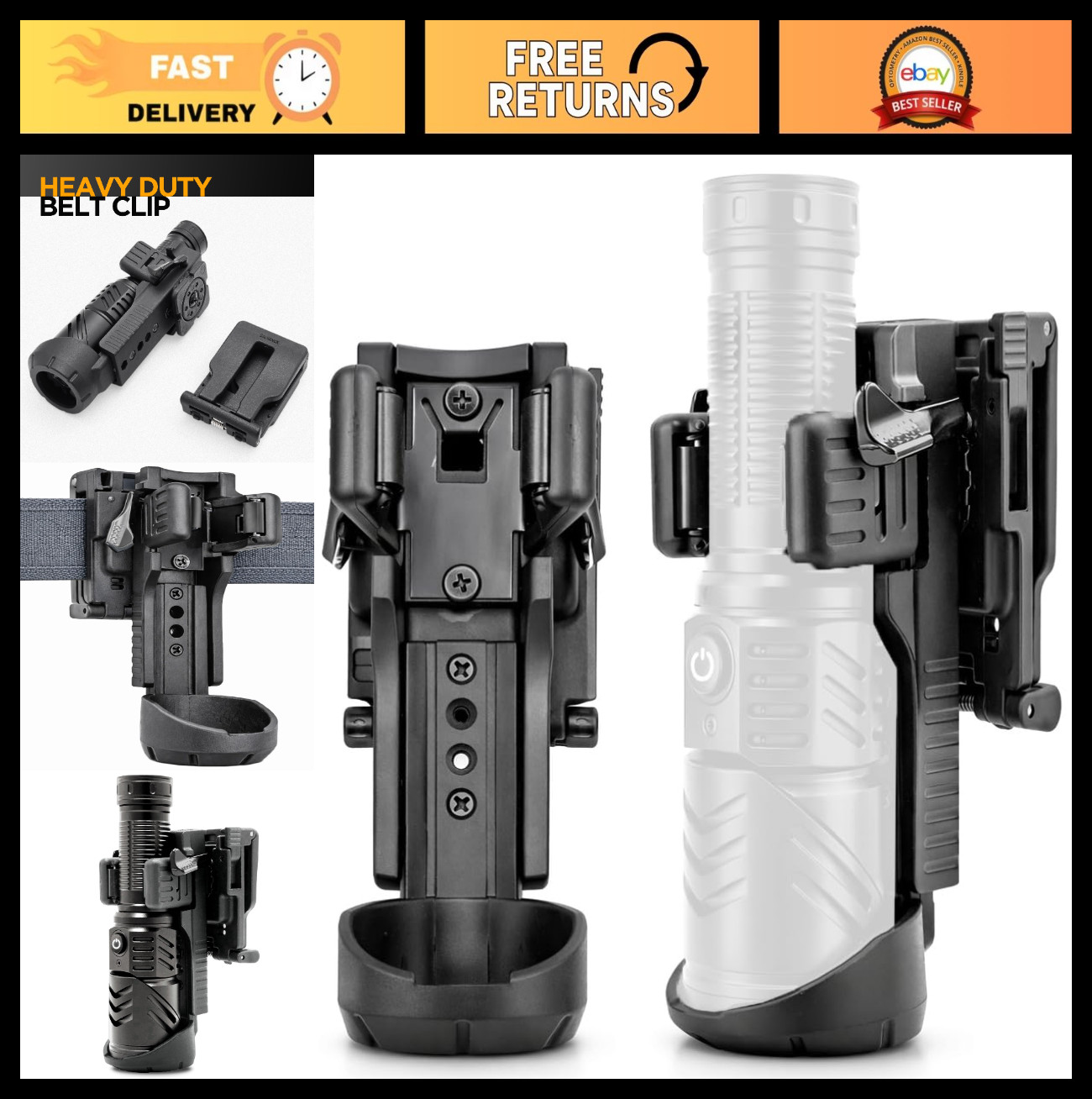 Tactical Flashlight Holster with 360° Rotation, Heavy-Duty Belt Clip, Durable Ny