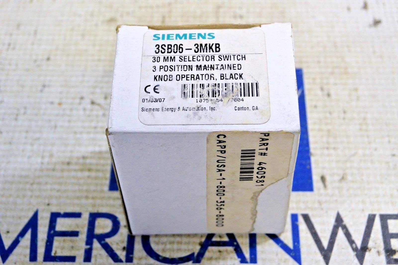 SIEMENS 3SB06-3MKB 30MM SELECTOR SWITCH 3 POS MAINTAINED BLACK