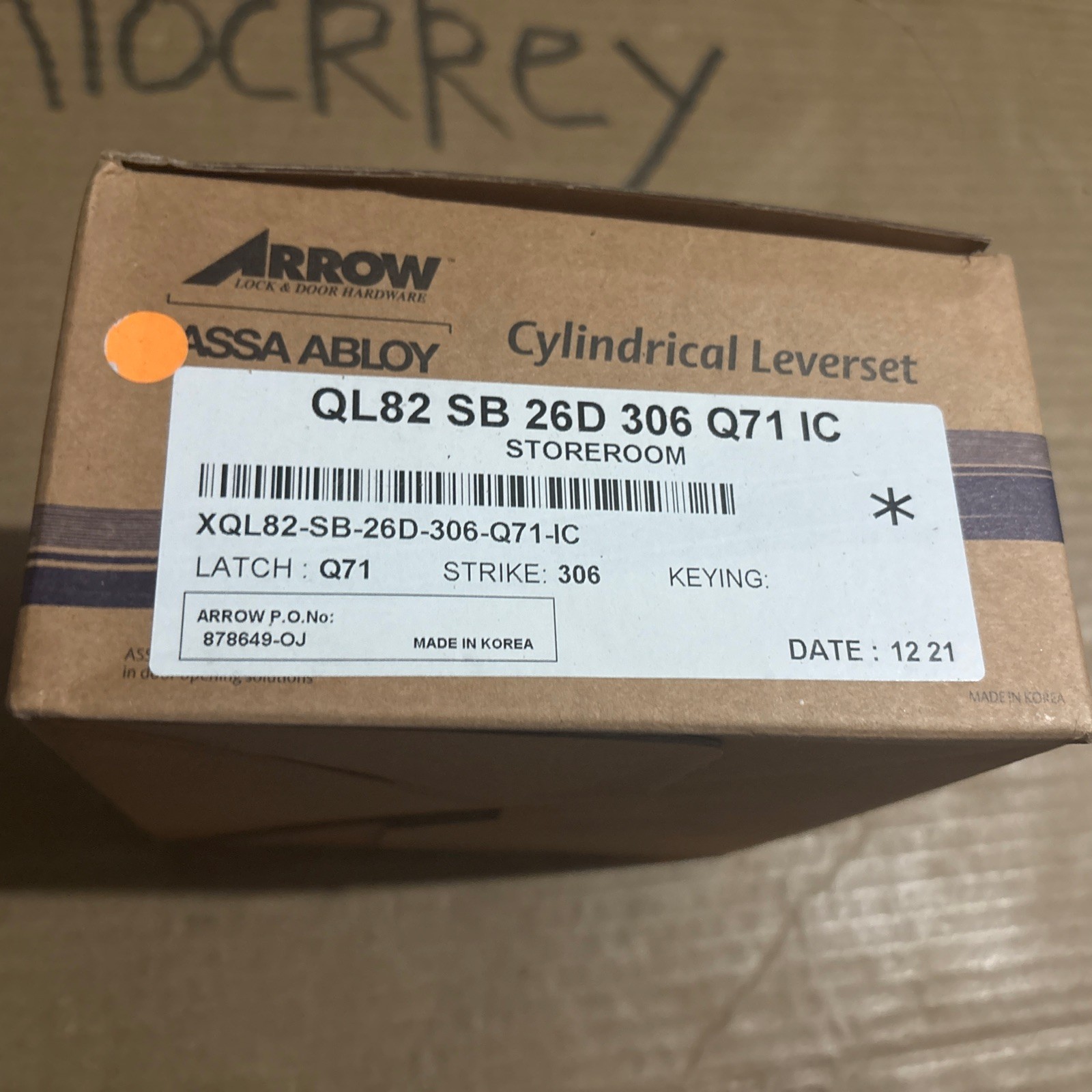 Brand New-Open Box-Arrow Cylindrical Leverset QL82 SB 26D 306 Q71 IC Storeroom