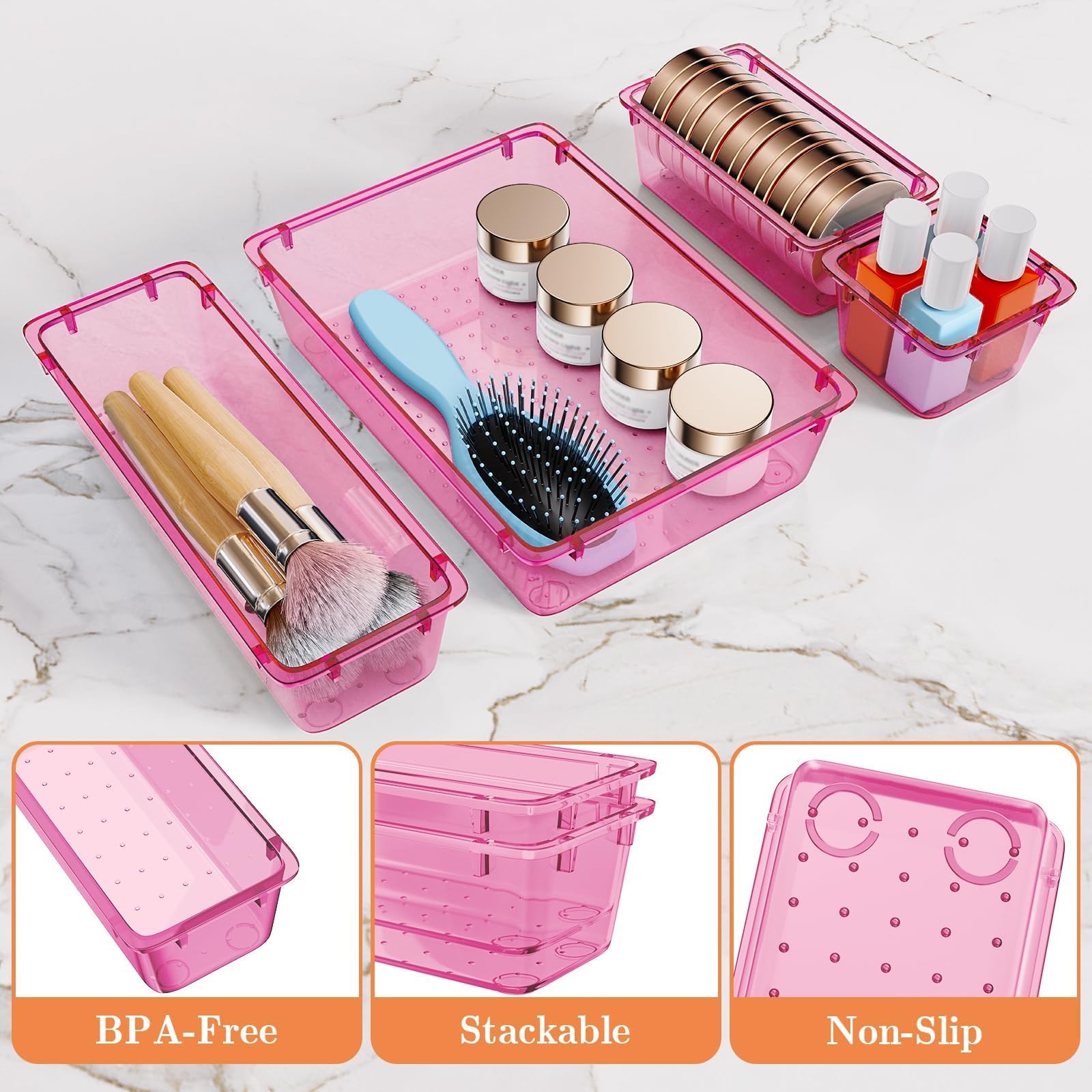 25 PCS Plastic Drawer Organizer Set, 4-Size Versatile Organizer Trays & stora...