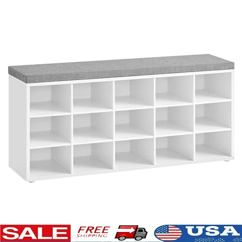 Shoe Bench Storage Padded Seat Entryway Organizer 15 Compartments Foam New