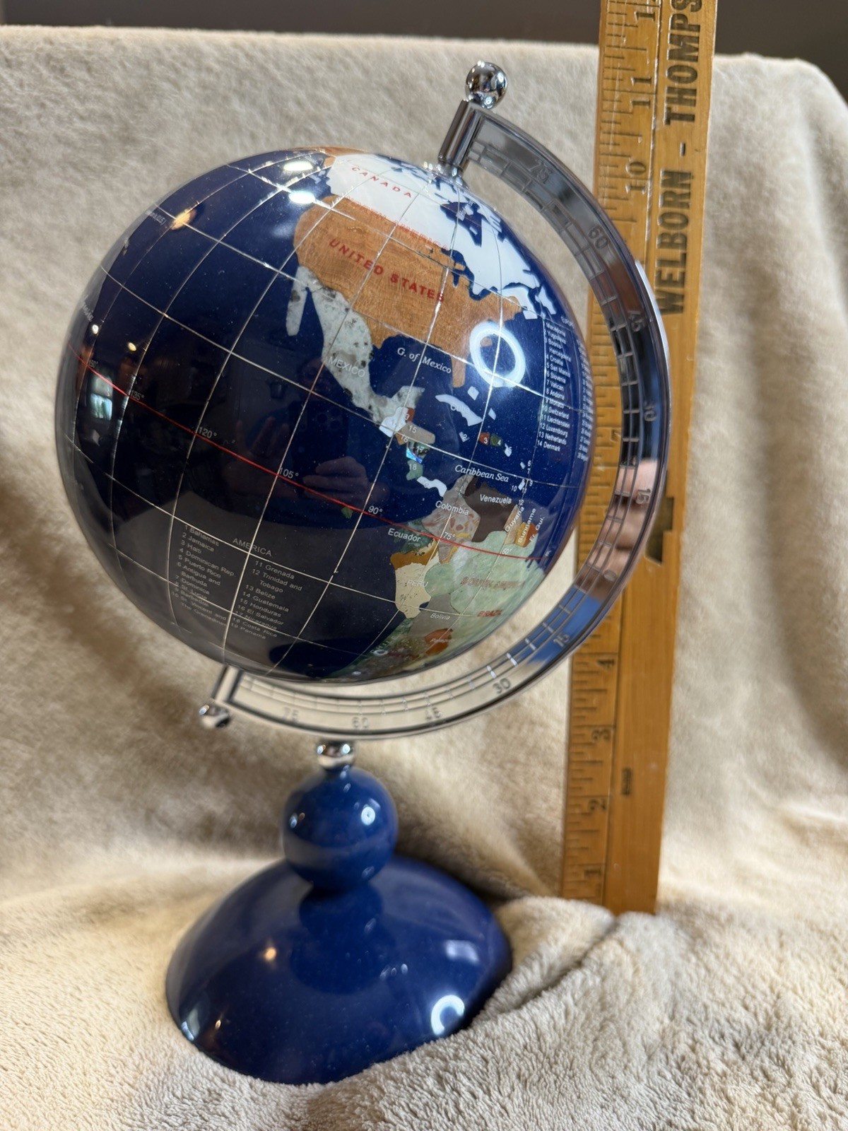 Blue Semi Precious Gemstone 5" Earth Globe With Stand