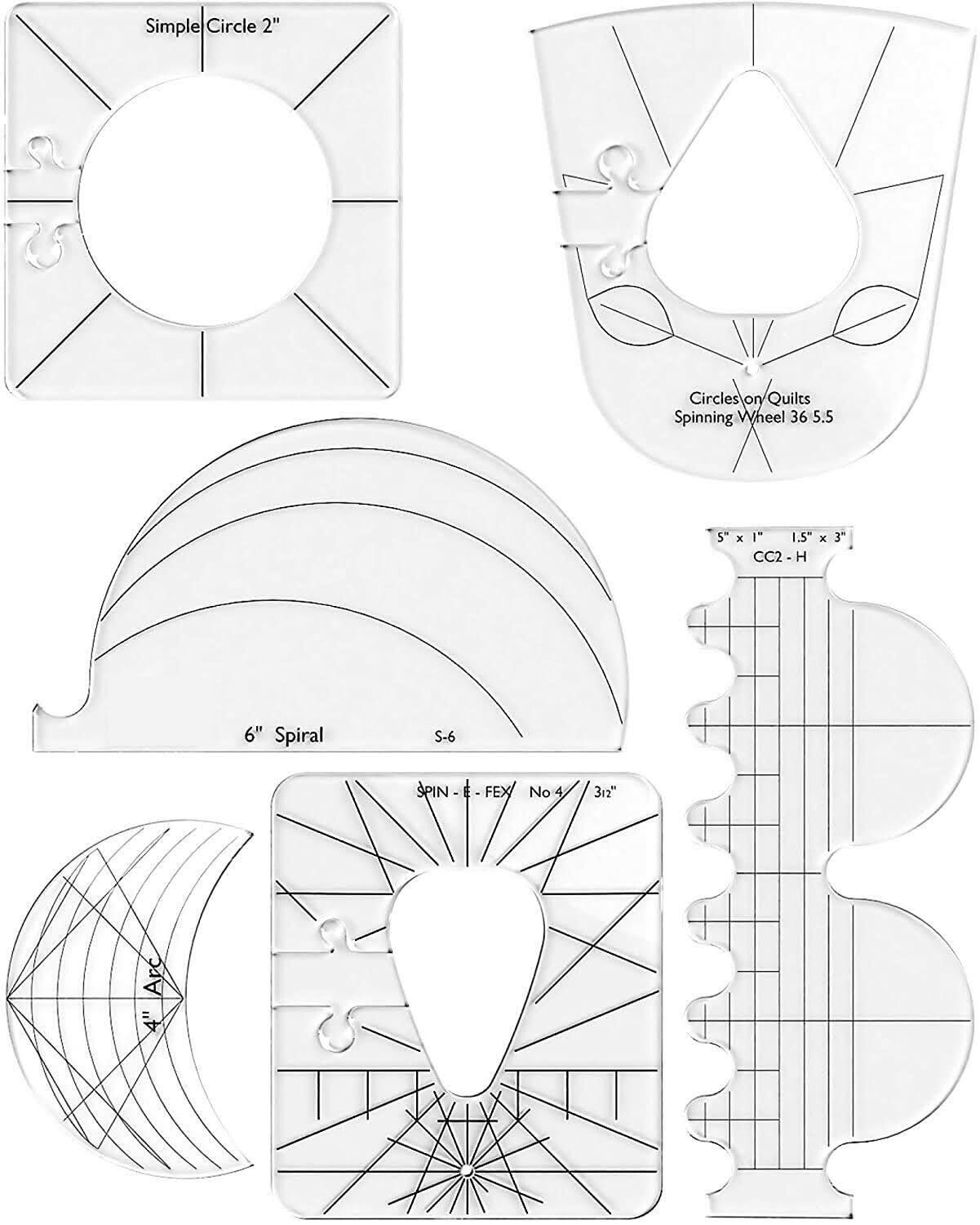 Ruler Template Set 6 pcs ⅛" Sewing Tool Kit for Domestic Sewing Machine Quilting