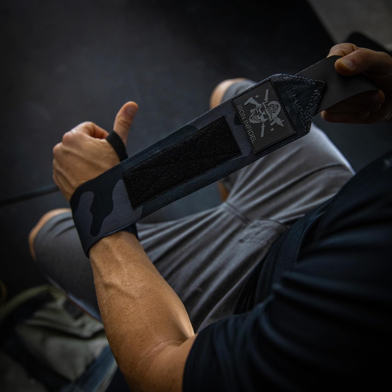 Durable Black Camo Wrist Wraps - Adjustable Support for Weightlifting & CrossFit