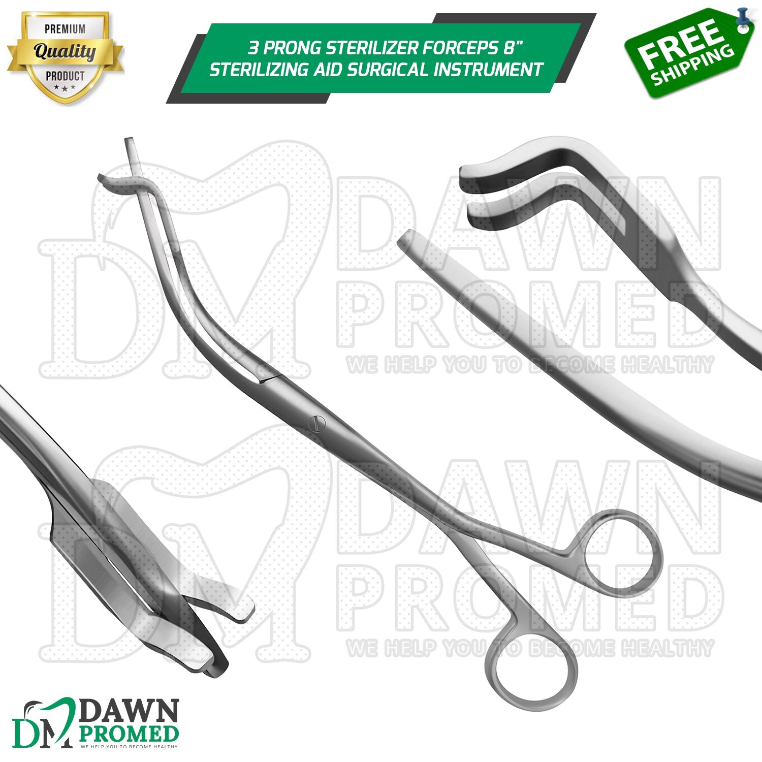 3 Prong Sterilizer Forceps 8" Sterilizing Aid Surgical Instruments German Grade