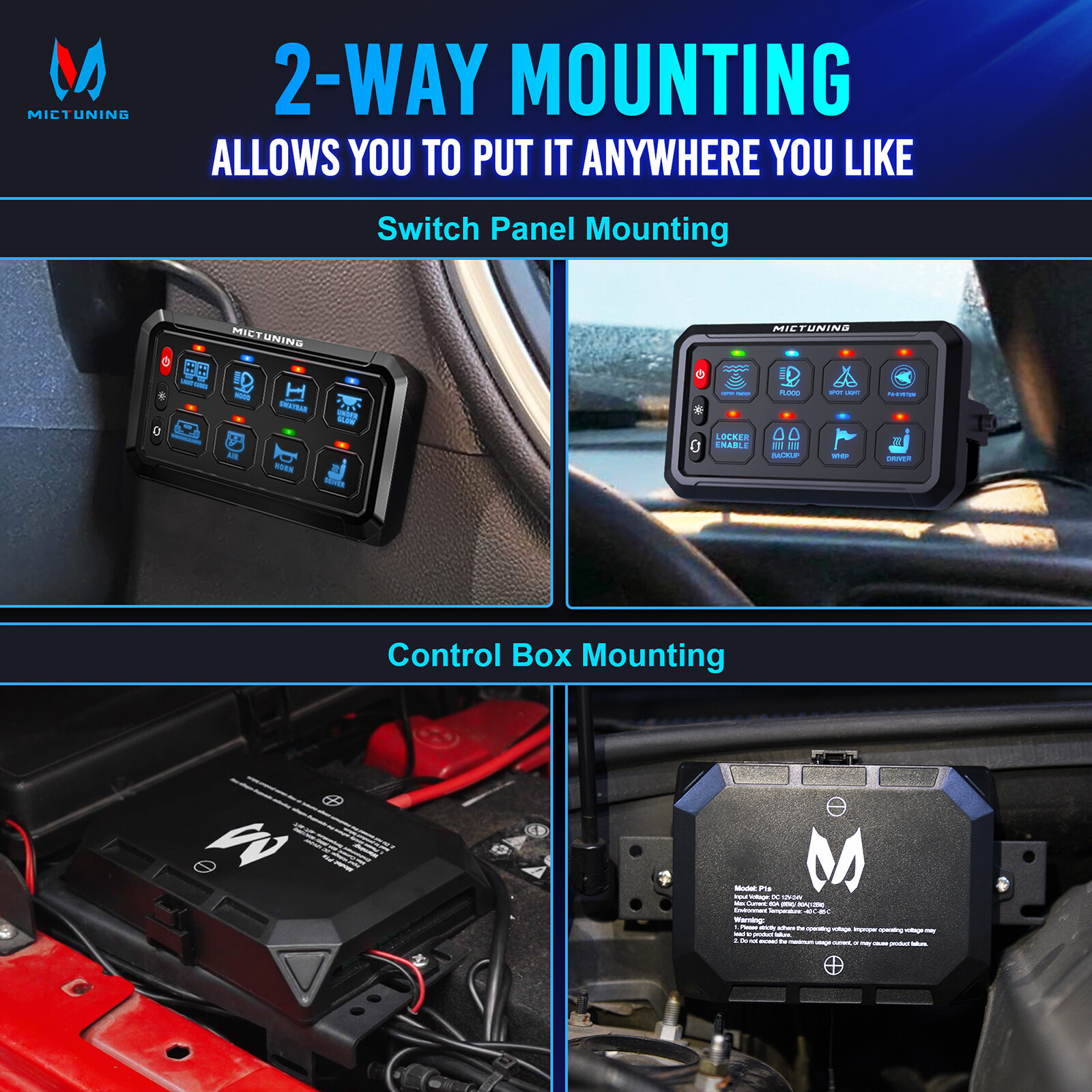 MICTUNING 8 Gang Switch Panel LED Circuit Control Relay System Box Truck Marine