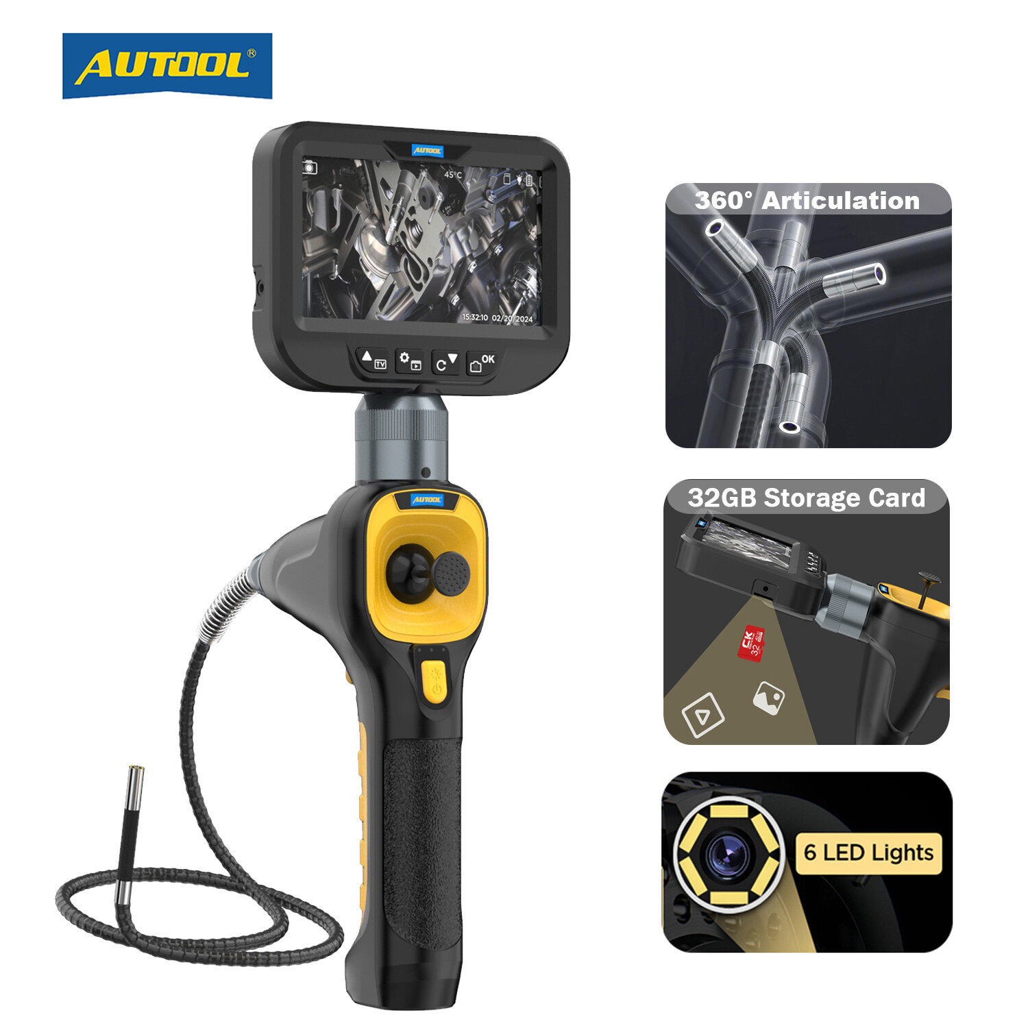 Industrial Endoscope Camera 360° Articulating Borescope Inspection 4-Way 360°