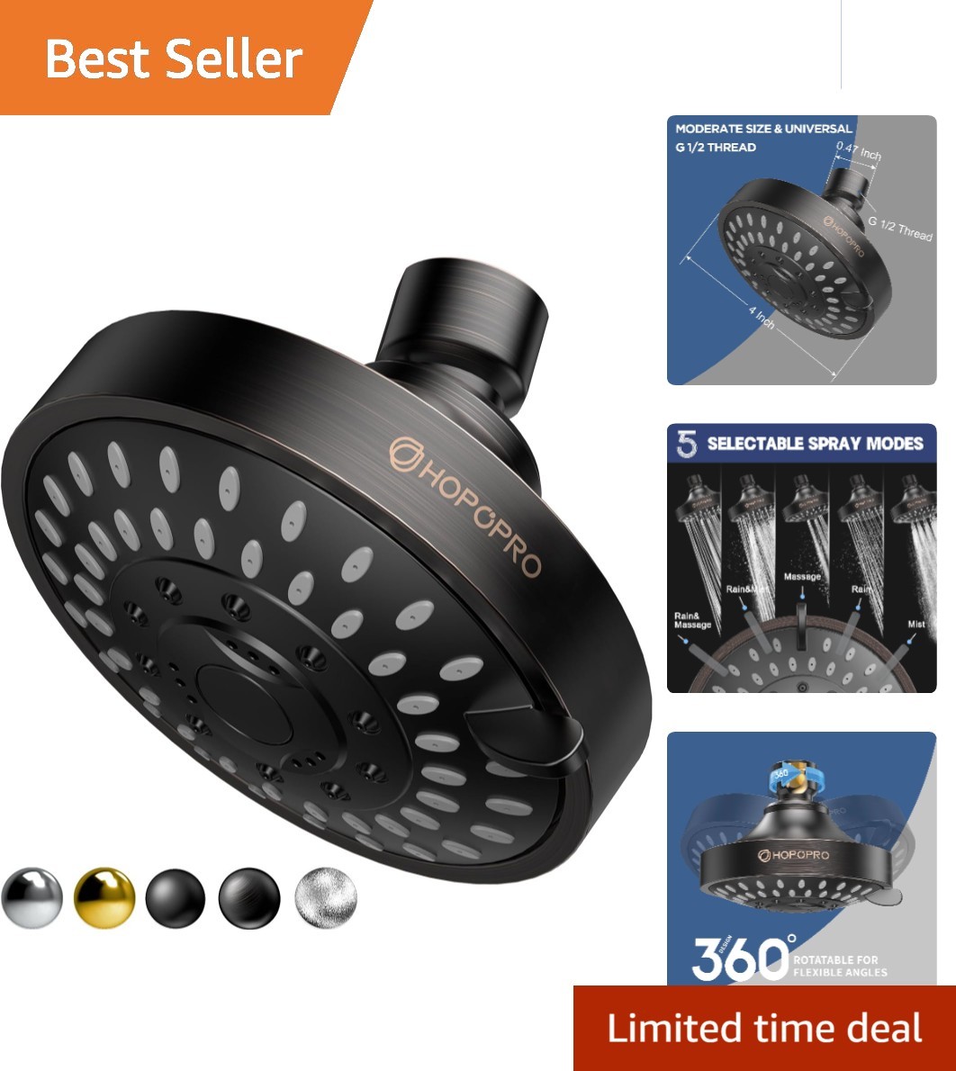 Adjustable 5-Mode High Pressure Shower Head in Oil Rubbed Bronze - Easy Install