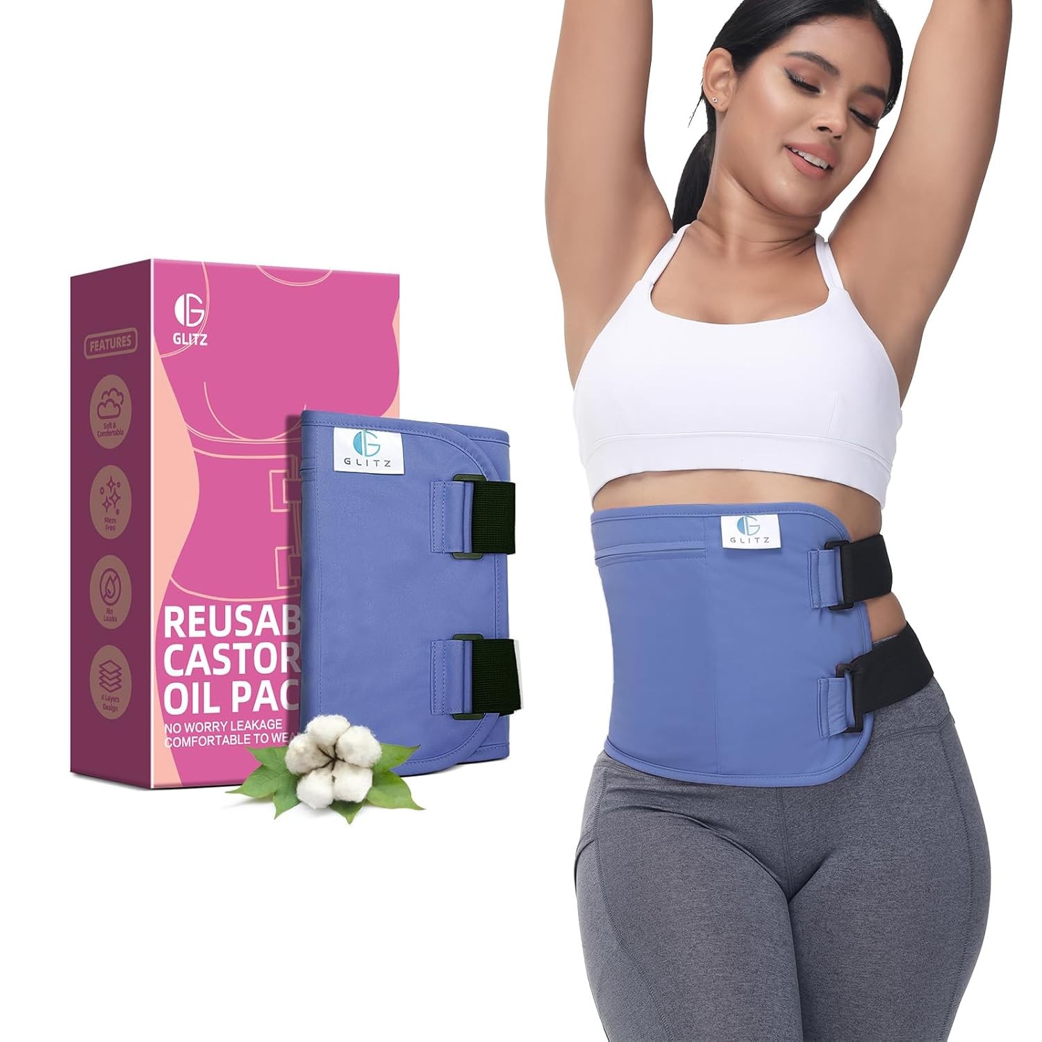 glitz Castor Oil Pack Wrap – Reusable Organic Castor Oil Packs for Liver Detox