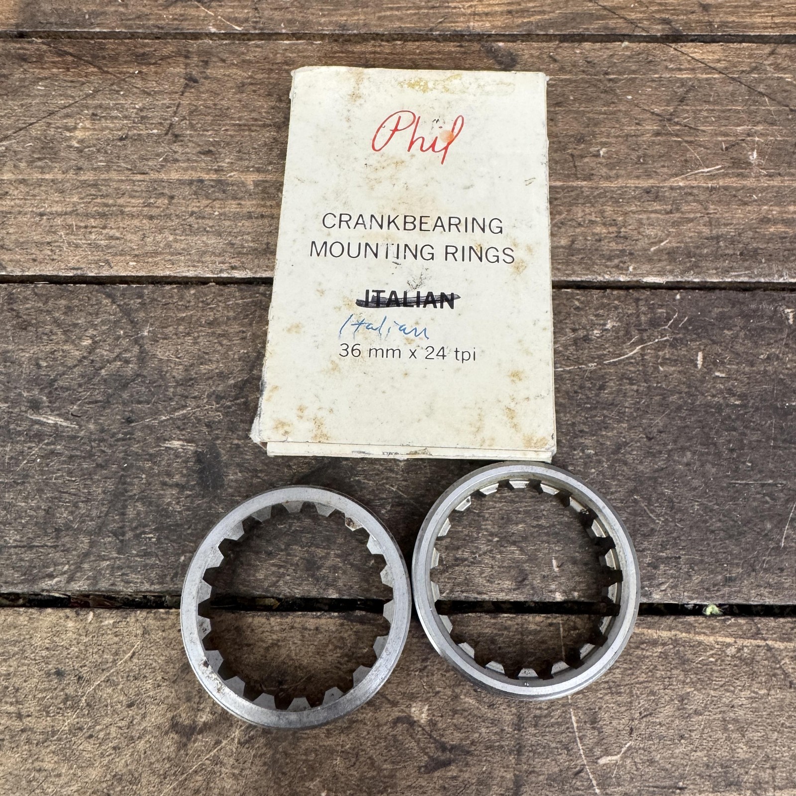 Vintage Phil Wood Italian Bottom Bracket Mounting Rings 36x24 Steel Road NOS
