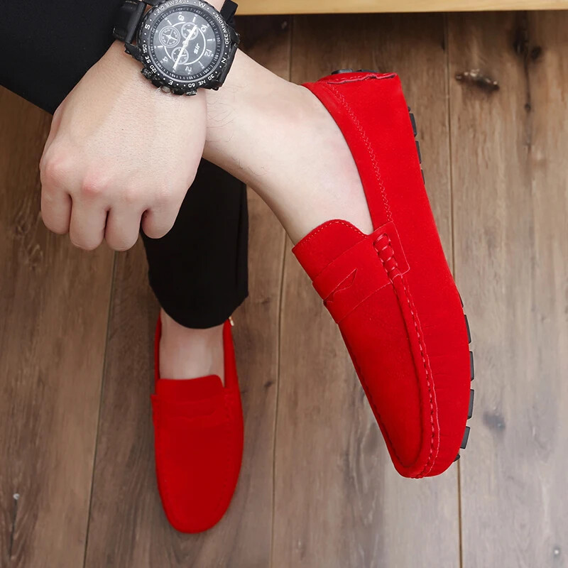Fashion Men's Suede Loafers Comfortable Casual Shoes Slip on Flat Driving Shoes