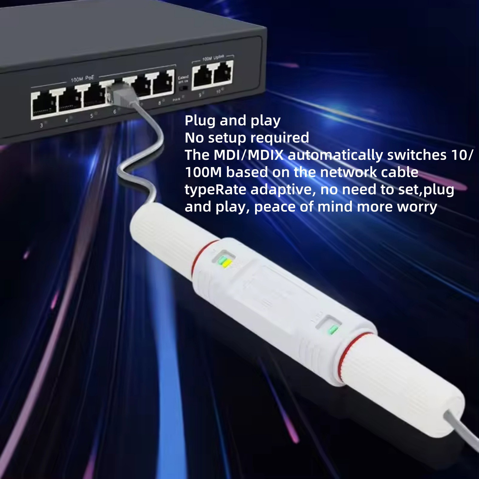 100mbps Waterproof POE Repeater IEEE802.3af/at RJ45 Network Device Accessories
