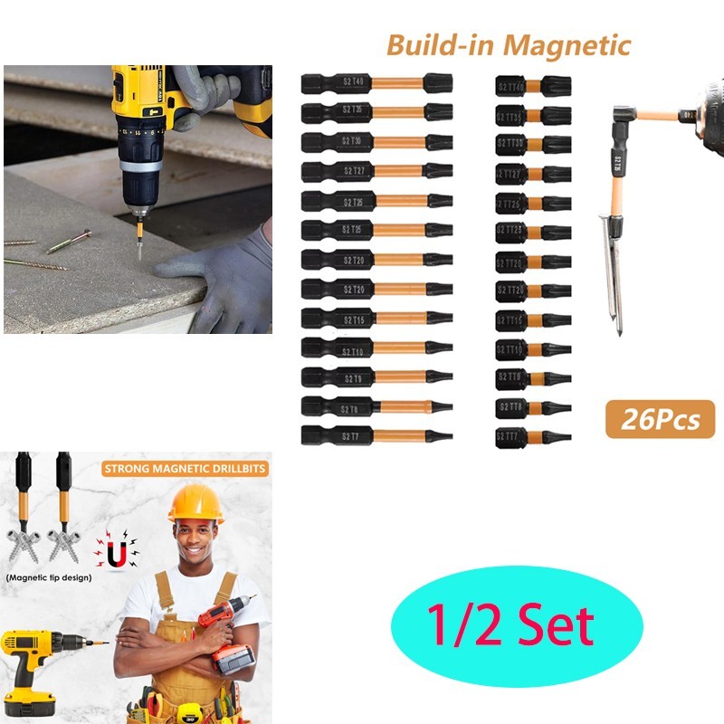 1/2Set 26PCS Impact Torx Bits T7-T40 Security Tamper Proof Magnetic Screwdriver