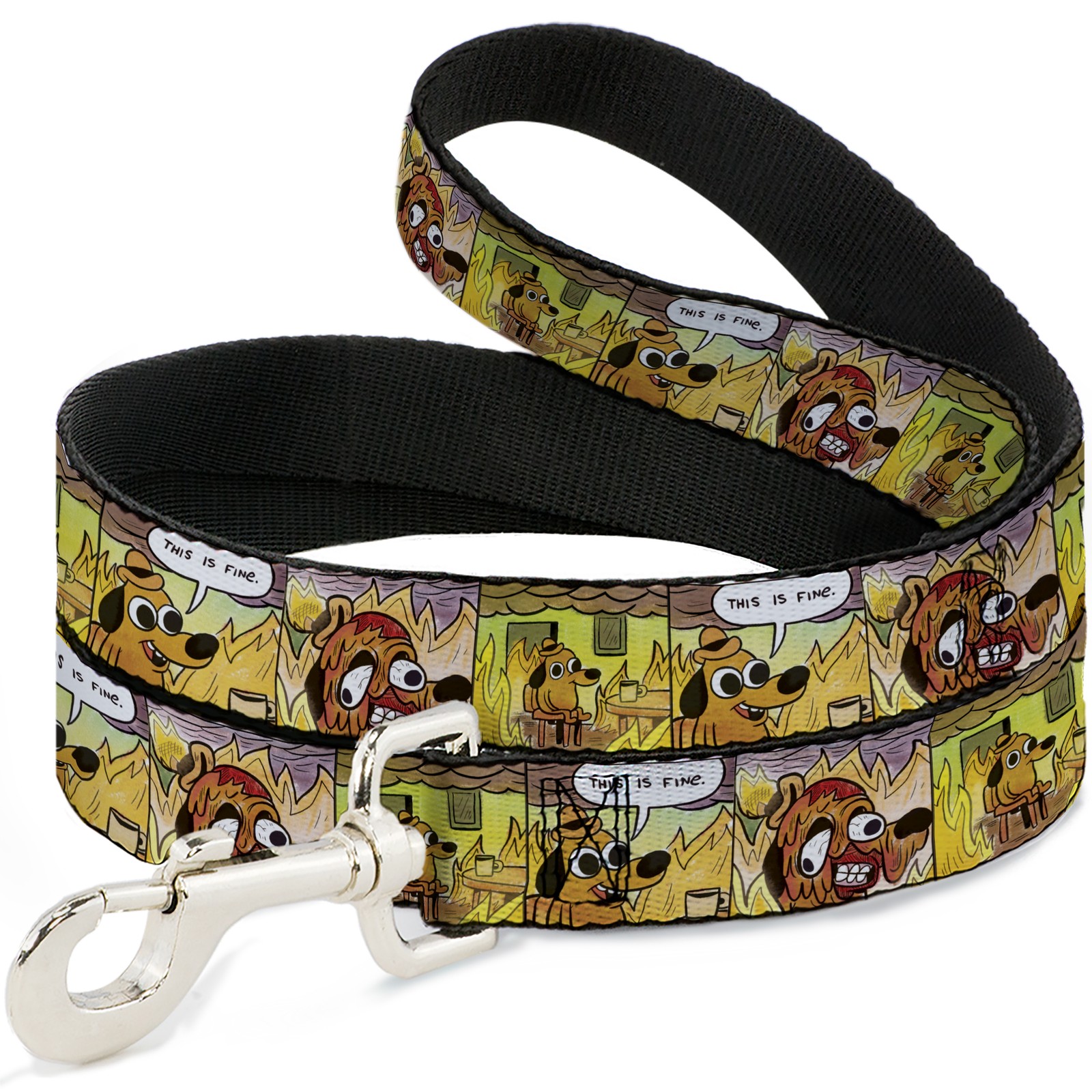 Dog Leash 6-FEET THIS IS FINE Question Hound Cafe Fire Comic Strip Blocks NARROW