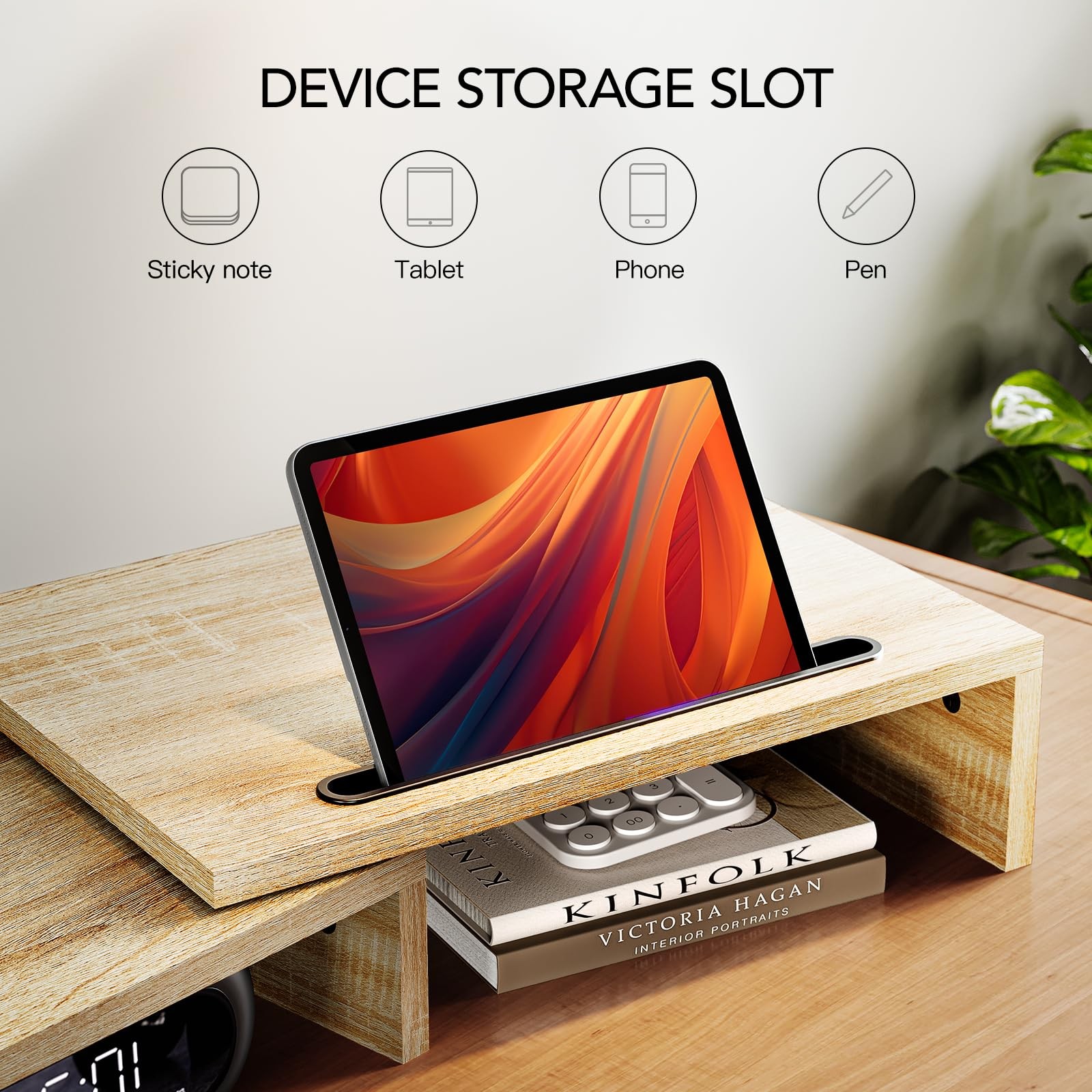 AMERIERGO Dual Monitor Stand Riser- 3 Shelf Screen with Adjustable Length and