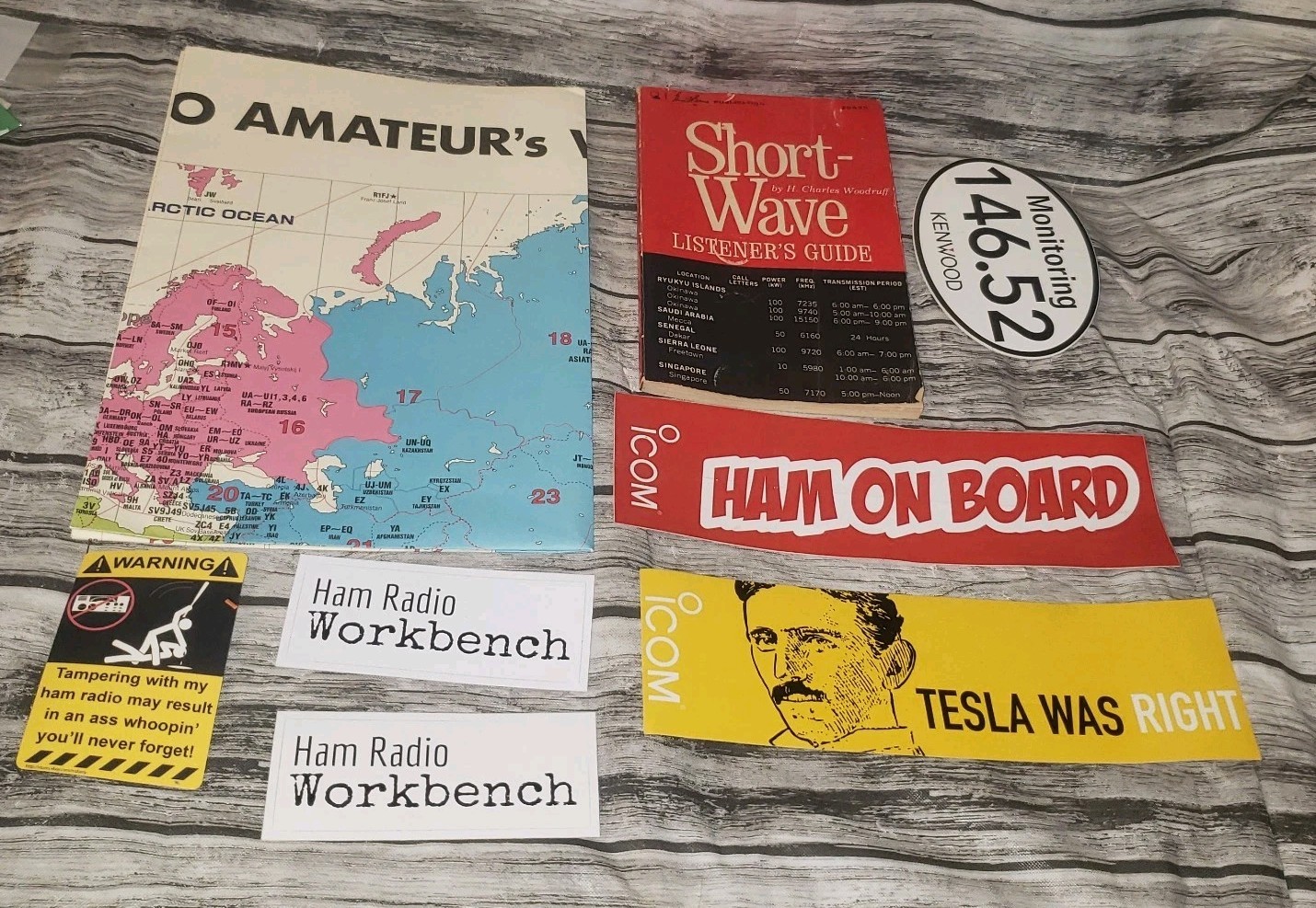 Ham Radio Book, Map, And Decal Lot