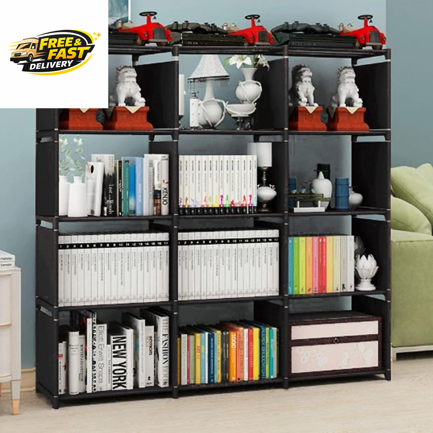 12 Cube Storage Organizer Book Shelves, DIY Open Stackable Bookshelf, Extra Larg