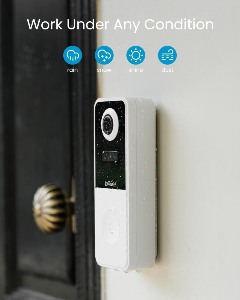 Doorbell Camera Wireless No Subscription, 180° Head to Toe View, 2-Way Talk