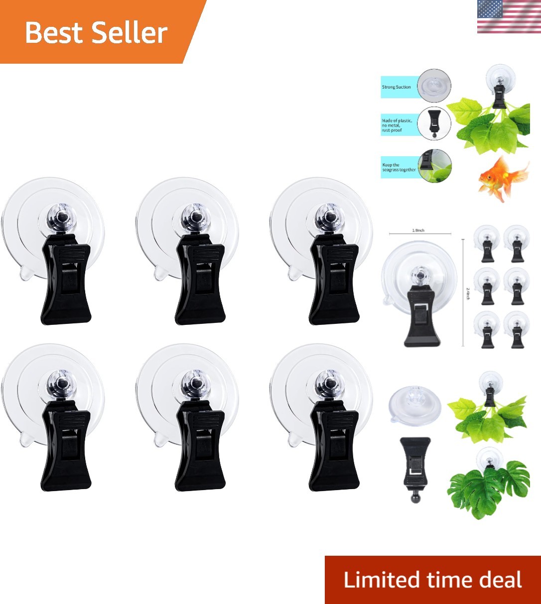 Durable Plastic Seaweed Suction Cup Clip Set - Perfect Aquarium Feeding Tool