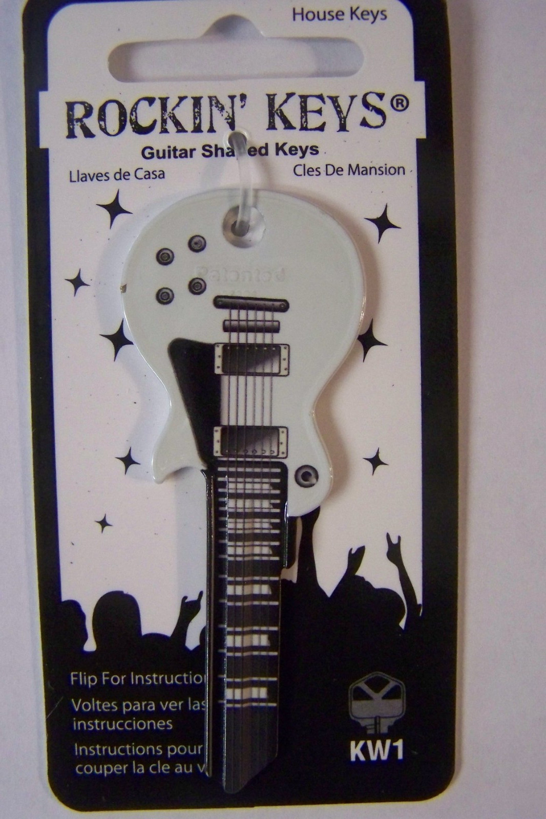 Guitar shape White LP Kwikset KW1 house key blank.