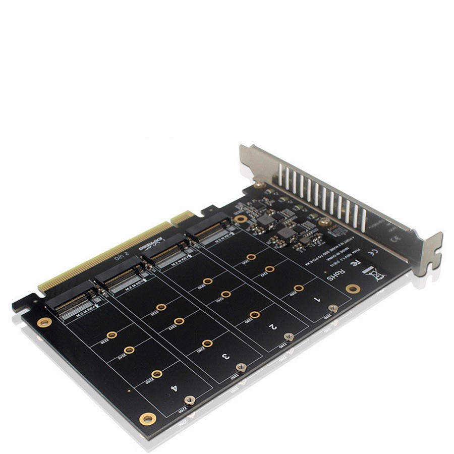PCIex16 Adaptor Card For Quad M Key M.2 NVMe SSD Support PCI-E Split/ PCI-E RAID