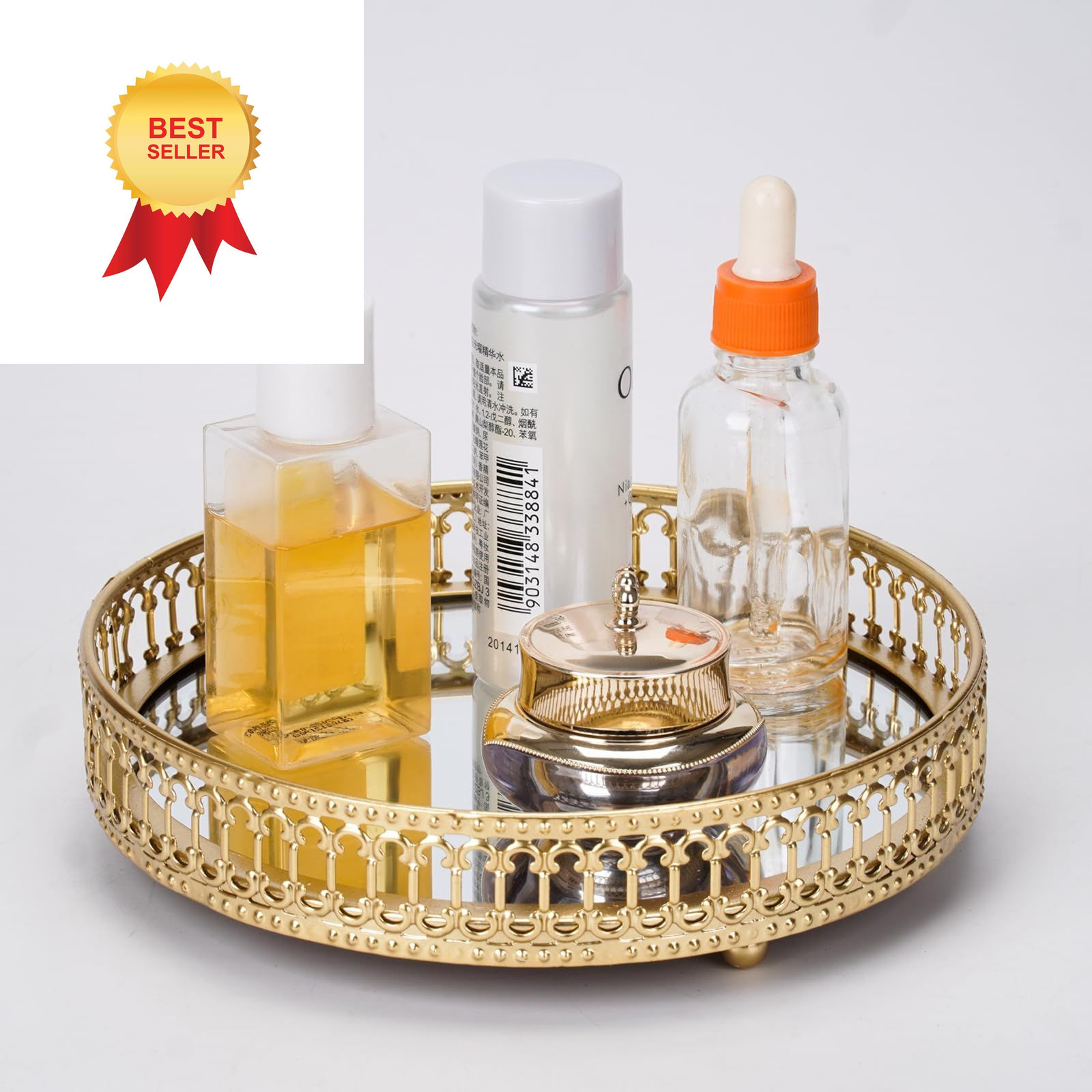 Ayswupt Gold Mirrored Vanity Tray for Bathroom Counter,Metal 6.8",