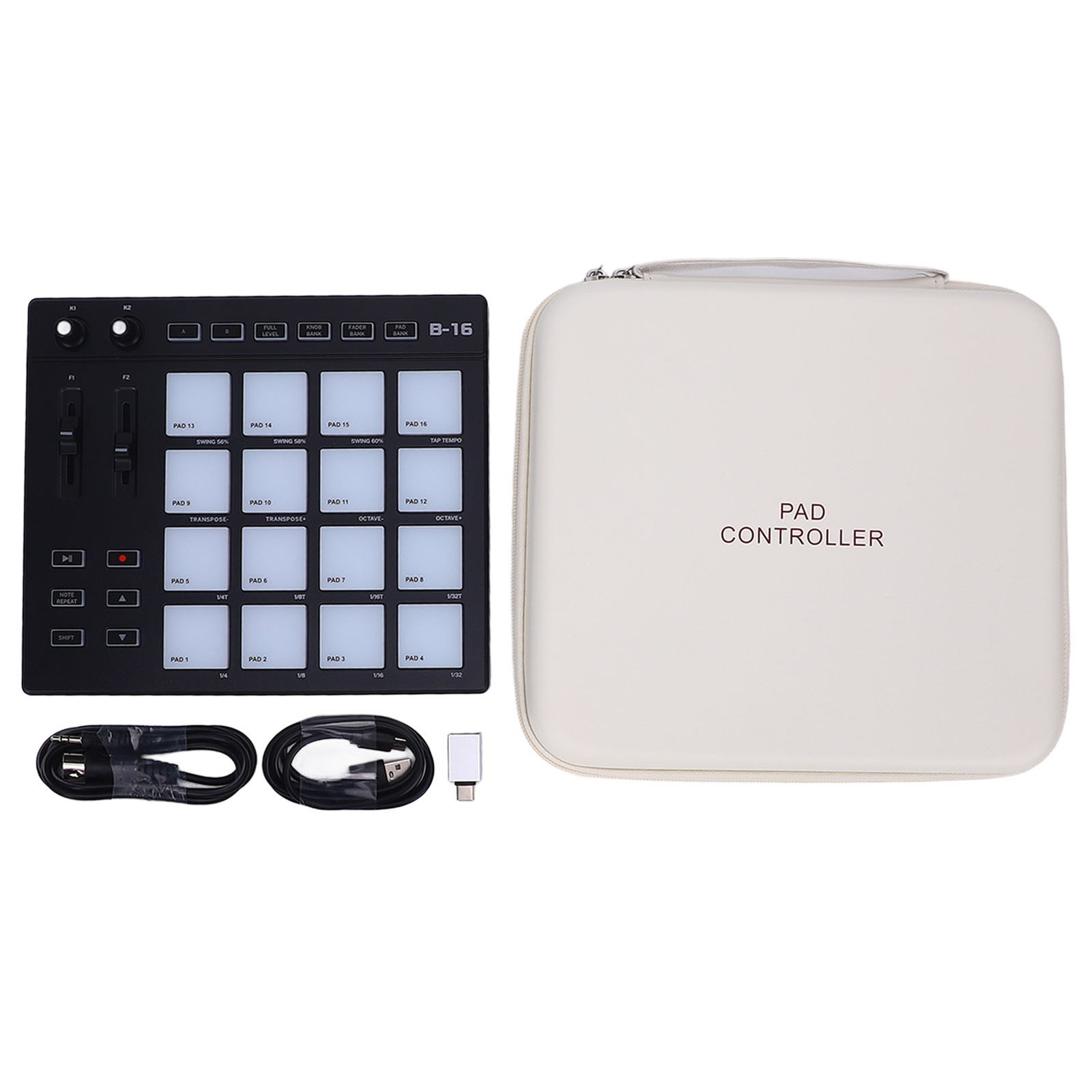 MIDI Controller With 16 Drum Pads 2 Assignable Fader Knobs RGB Portable MID XIPE