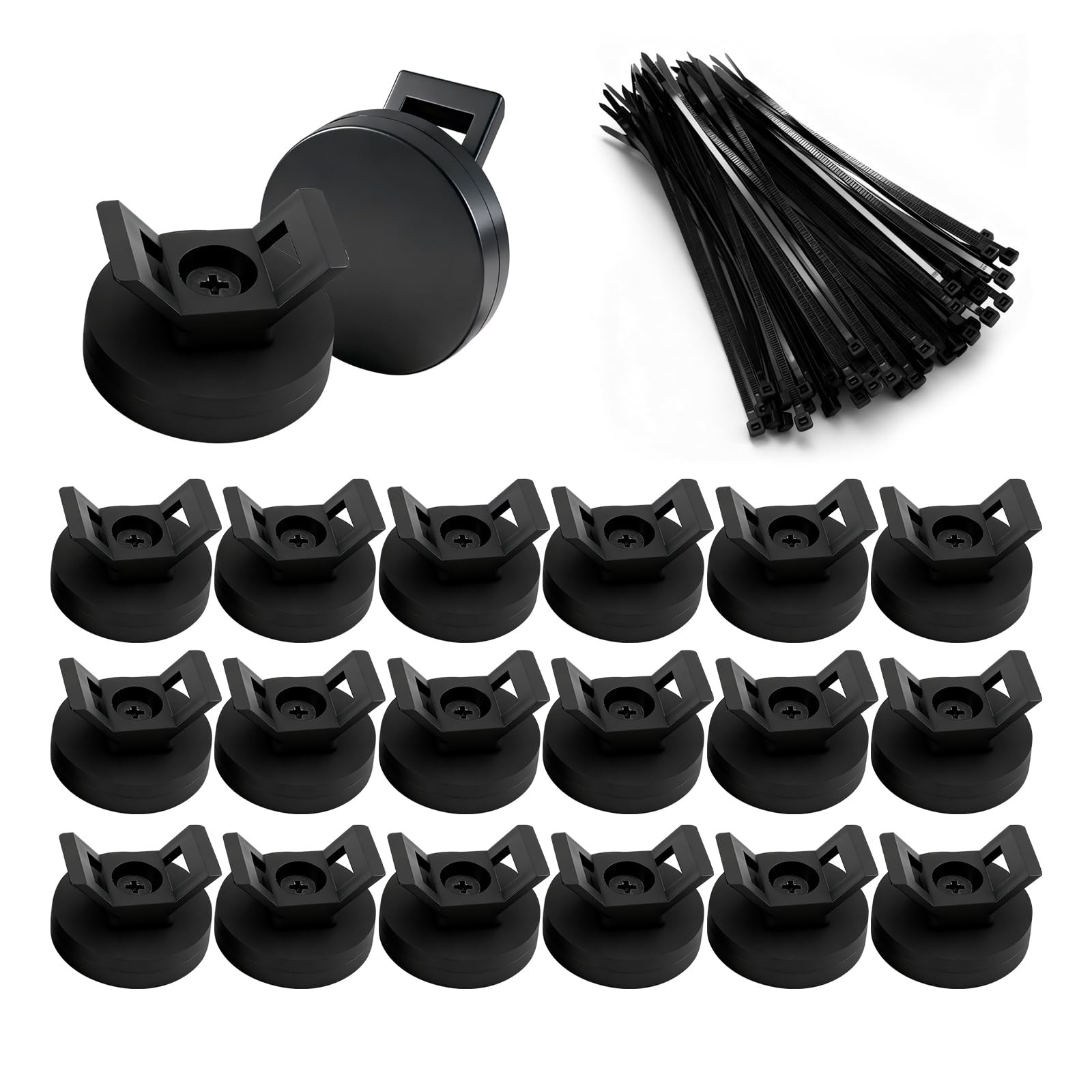 2026 Upgraded Magnetic Zip Tie Mount Base 20PCS with Zip Ties, Rubber Coated ...