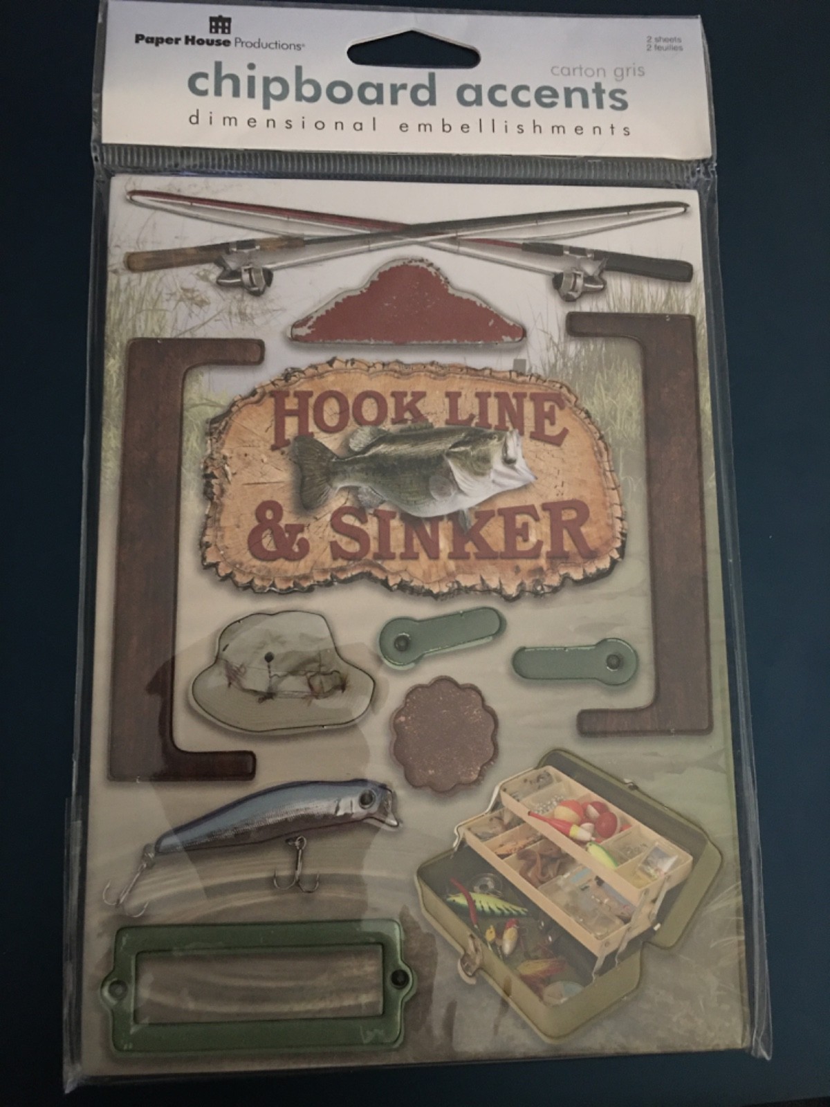 Paper House Productions Chipboard Dimensional Embellishments - Fishing Theme