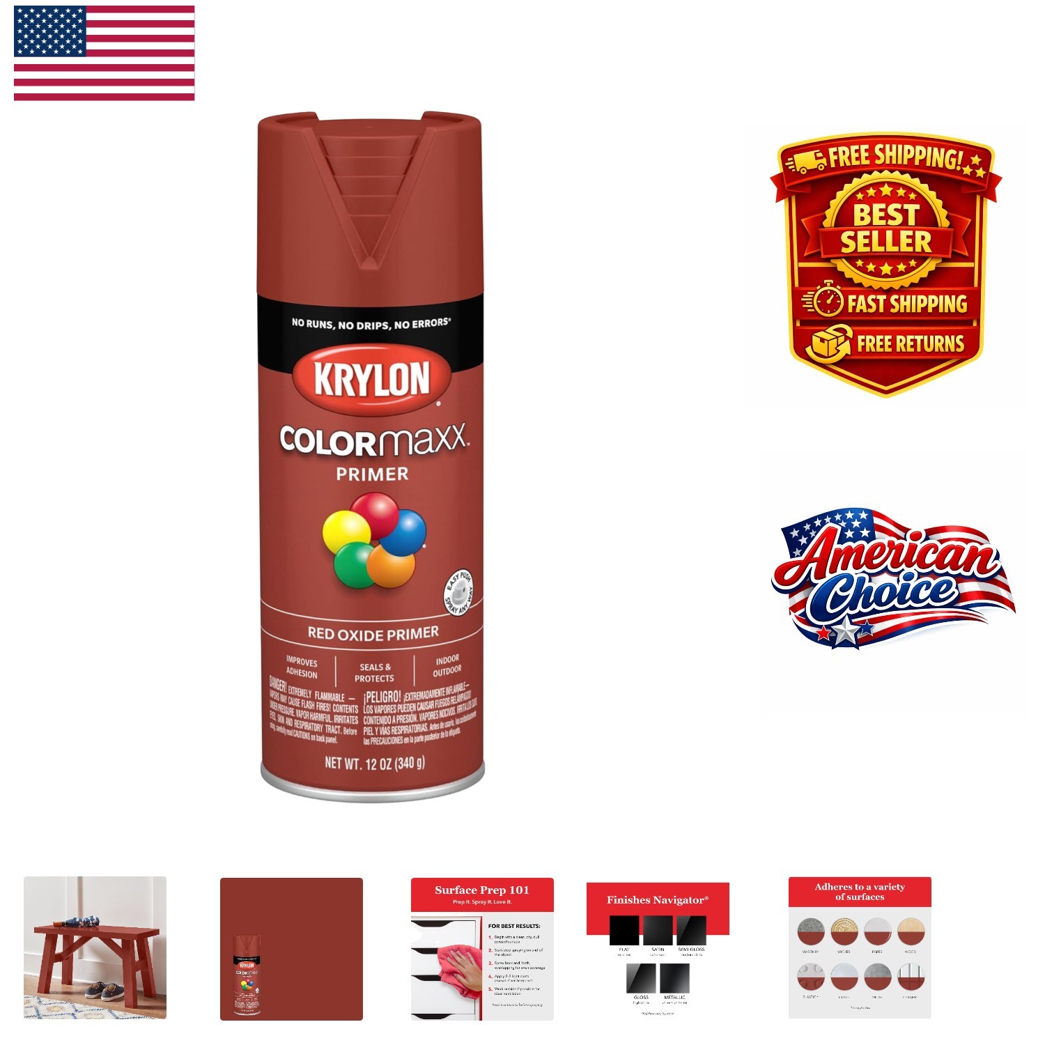 COLORmaxx Red Oxide Spray Primer, 12 oz - Fast-Drying for Indoor/Outdoor Use