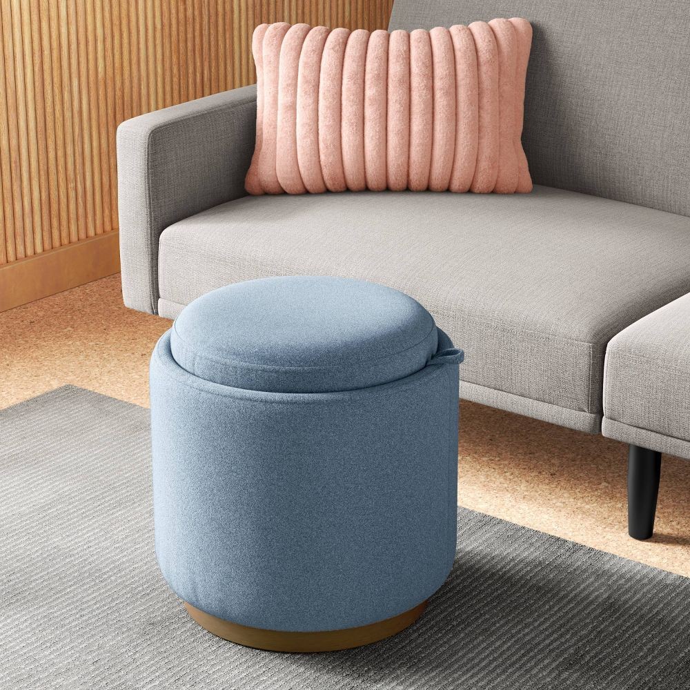 Round Upholstered Storage Ottoman Blue - Room Essentials