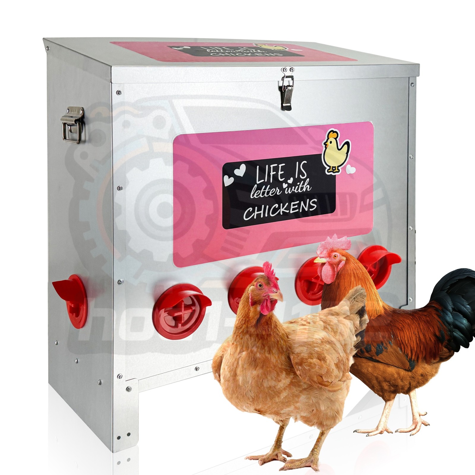 85-120 lb Chicken Feeder Heavy Galvanized Metal 10 No-Waste Ports Poultry Feeder
