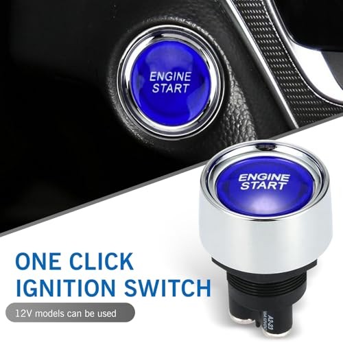 Car Engine Start Ignition Push Switch, 1.8" x 1.3" 12V 50A Keyless 1 PC Blue