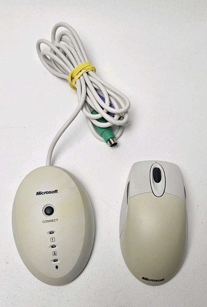 Vintage Microsoft Wireless Wheel Mouse X08-41472 with Receiver X08-25291