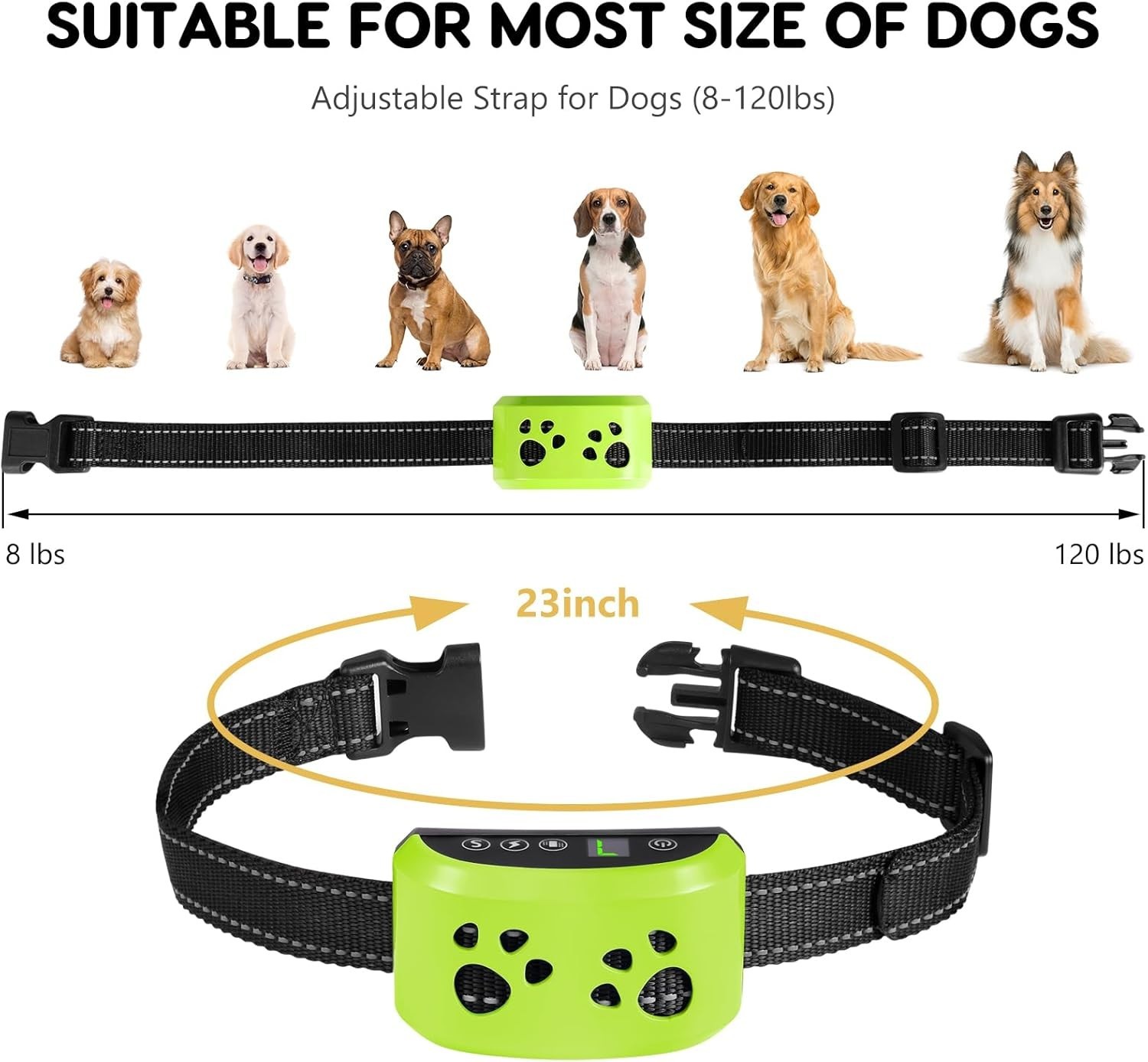 Smart Dog Bark Collar Waterproof, USB Rechargeable, 4 Training Modes Light Blue