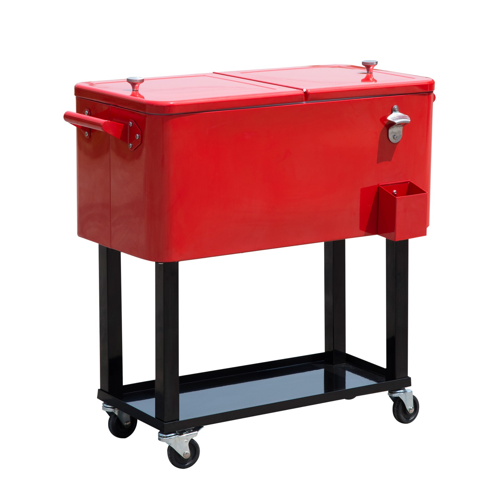 80 QT Rolling Cooling Bins Ice Chest on Wheels Stand Up Drink Cooler Cart
