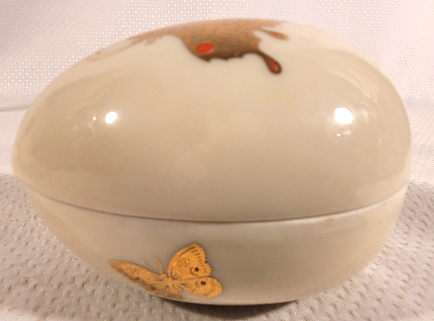 Porcelain Egg Ceramic Trinket Box Takahashi San Francisco Gold Butterflies