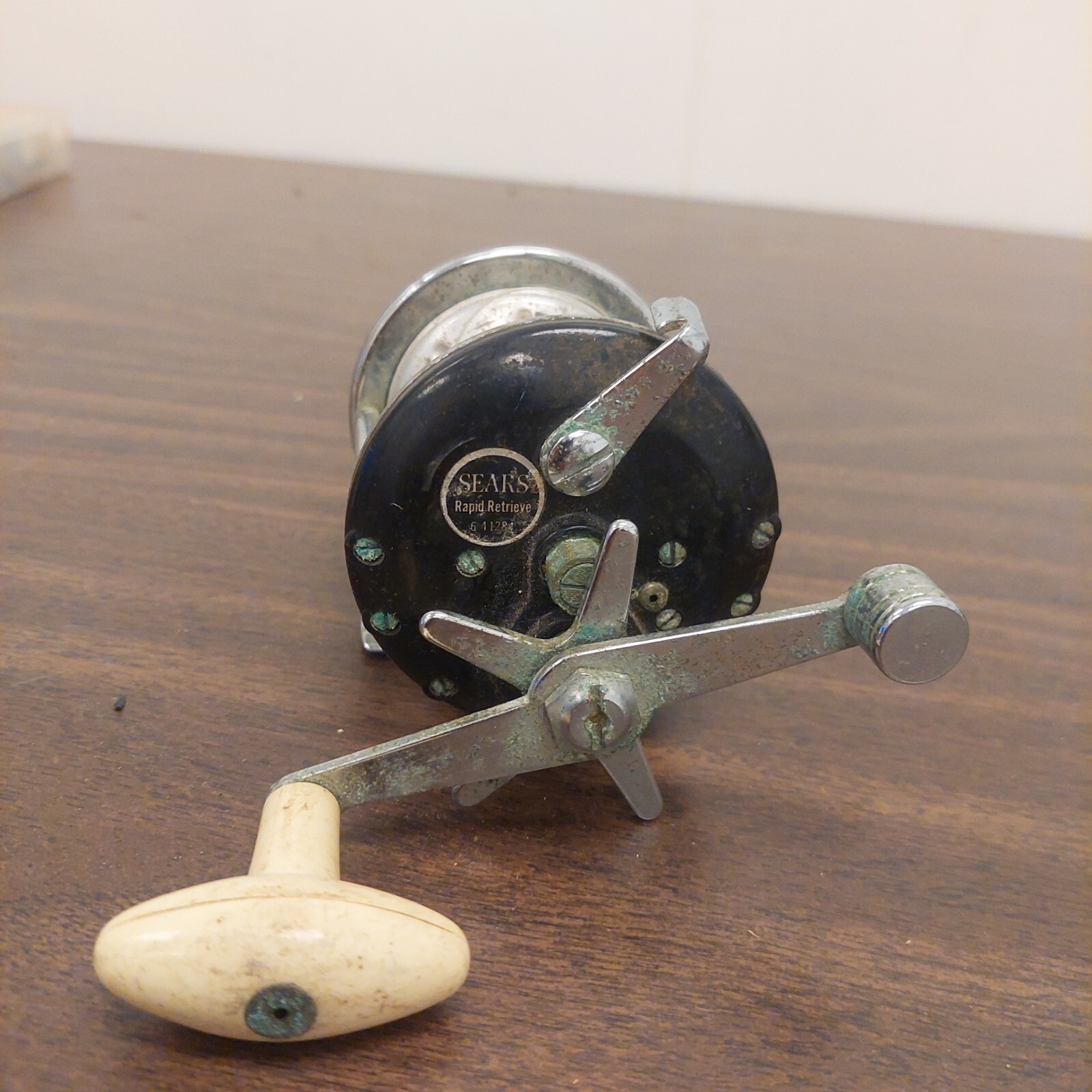 Sears Vintage Rapid Retrieve Saltwater Ocean Fishing Reel White Handle