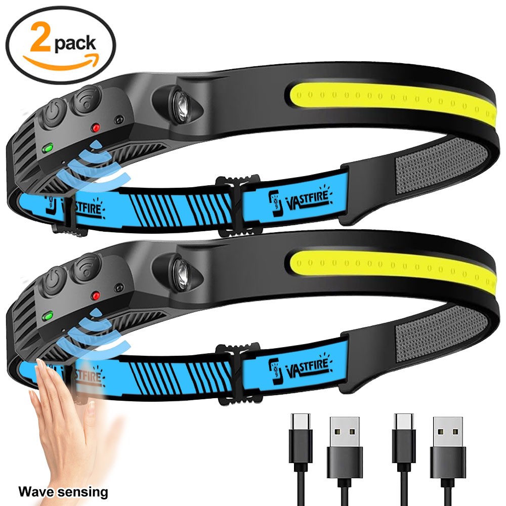 2X Sensor Motion COB LED Headlamp Head Torch USB Rechargeable Waterproof Light