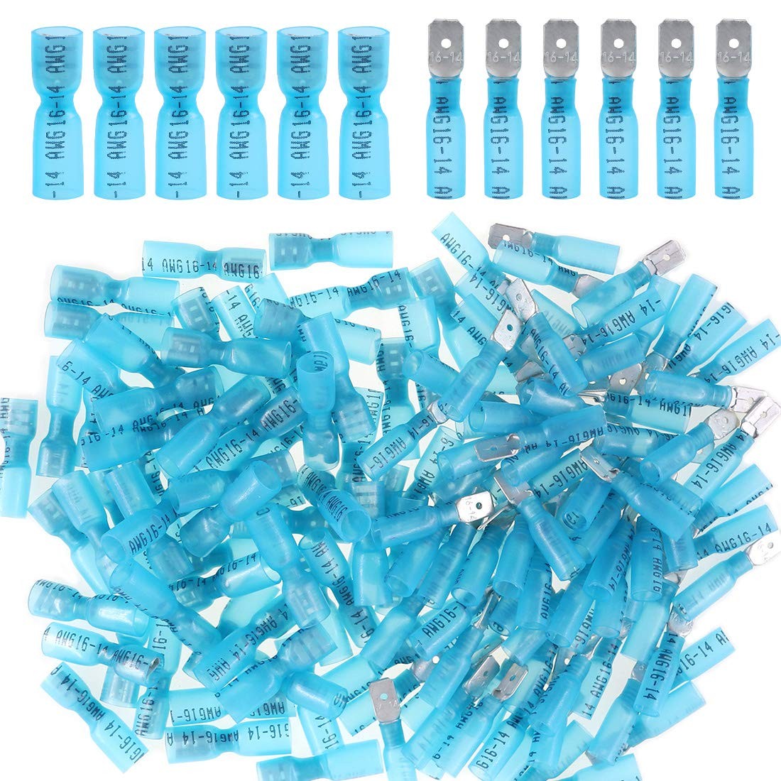 100pcs 16-14 Gauge Fully Insulated Female/Male Spade Nylon Heat Shrink Waterp...