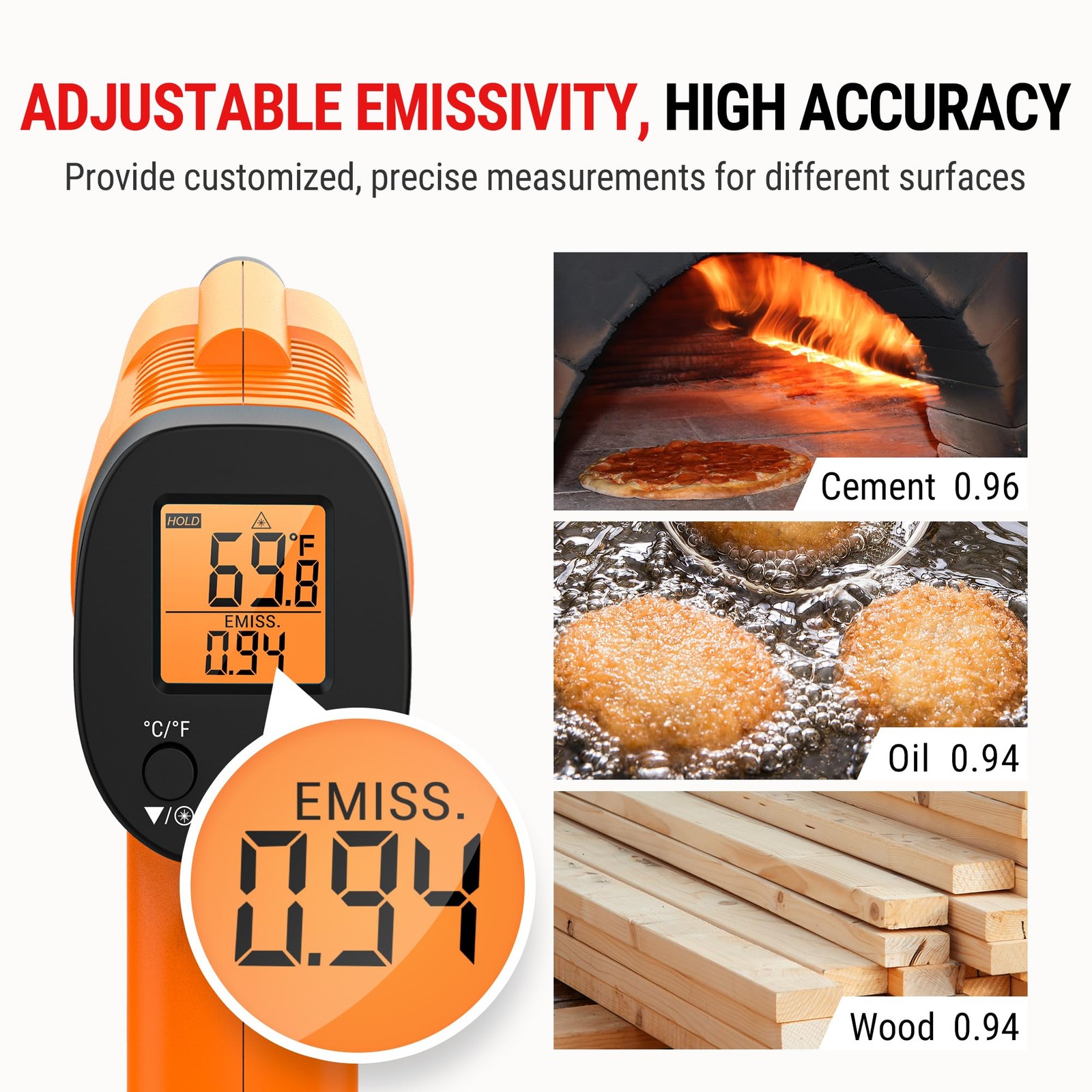 TP30 Thermometer , Laser Thermometer for Cooking, Pizza Oven, Griddle, Engine...