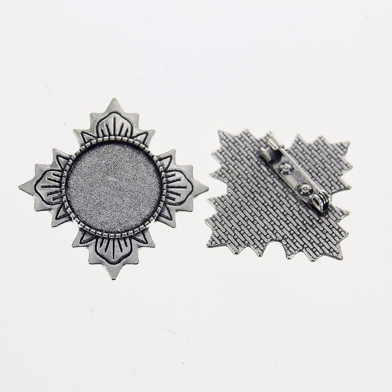 3pcs Tibetan silver color ROUND 20mm cabochon settings  brooch design XA082