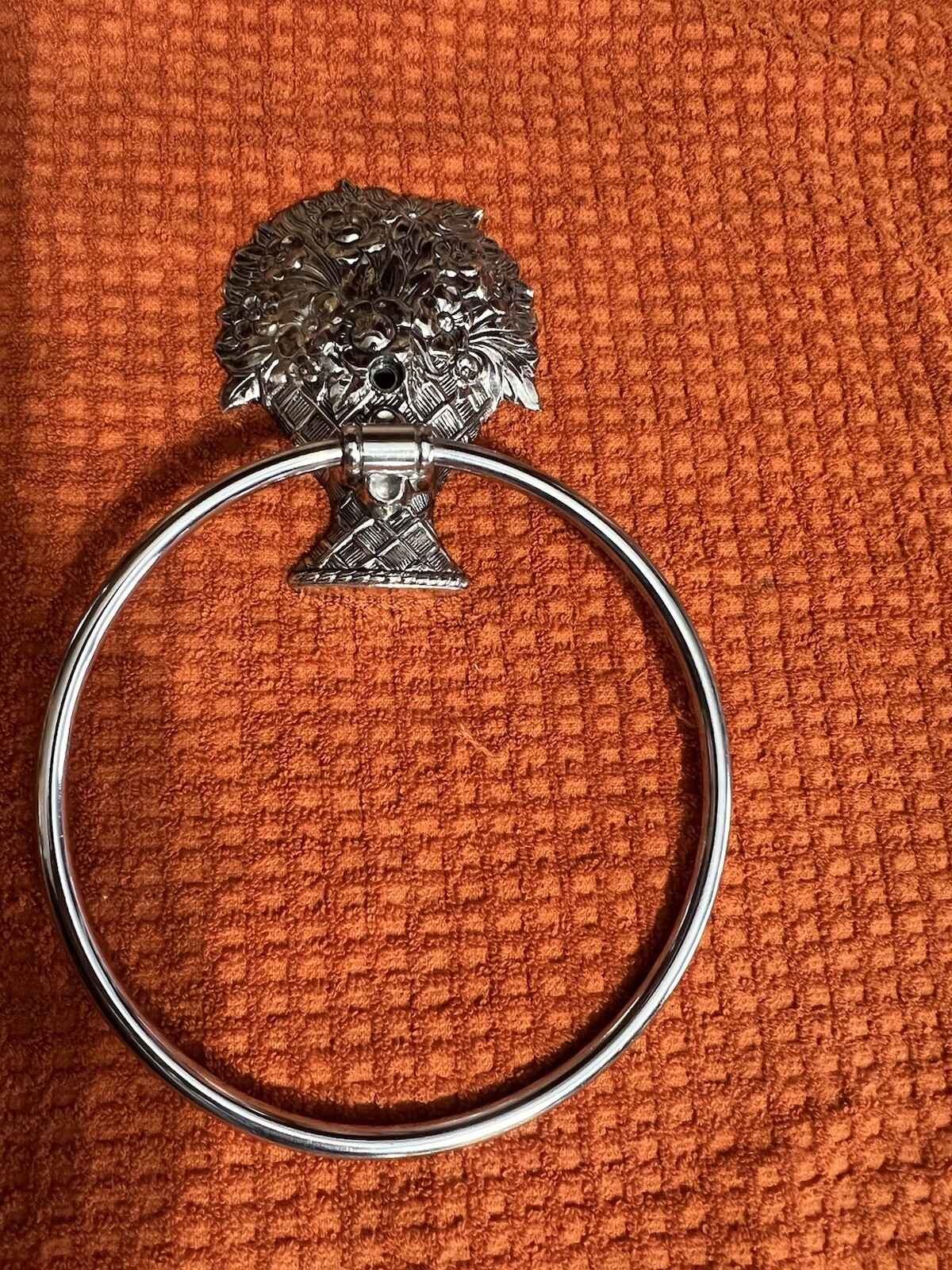 Vintage MCM Silver FRENCH FLOWER BASKET  TOWEL RING