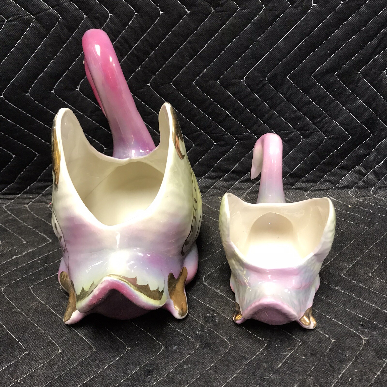 Pair MCM Lusterware Swan Planters Pink Marked COLONIAL CHINA