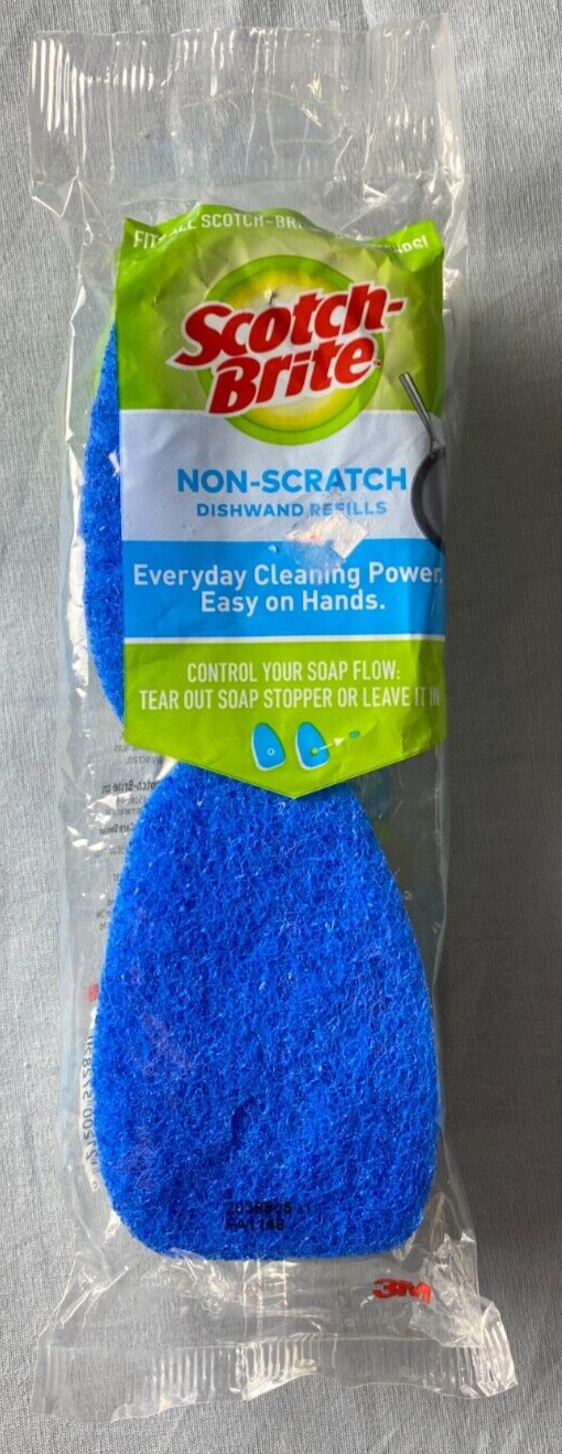 3M Scotch-Brite Non-Scratch Dishwand Refills 2 count Blue NEW
