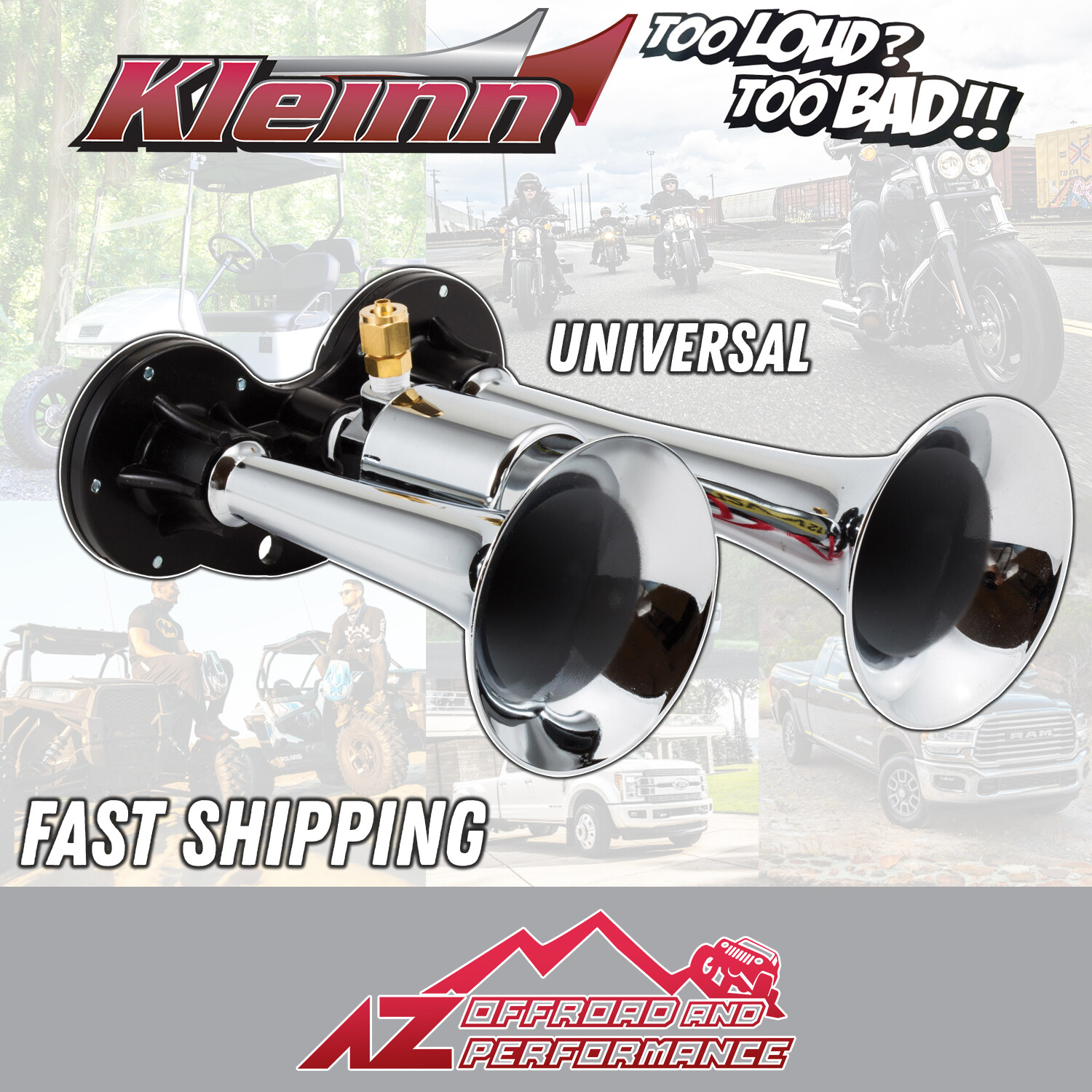 Kleinn Air Horn Model 99 Compact Dual Car Horn with Chrome Plated Trumpets