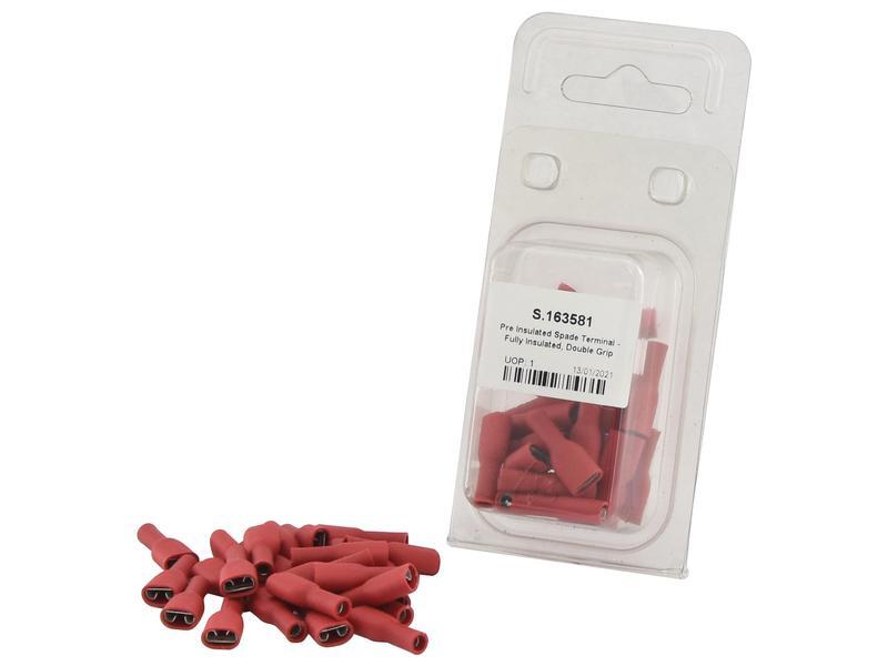 Pre Insulated Female Spade Terminals 6.3mm Red - 25 Pack, 10A, 300V